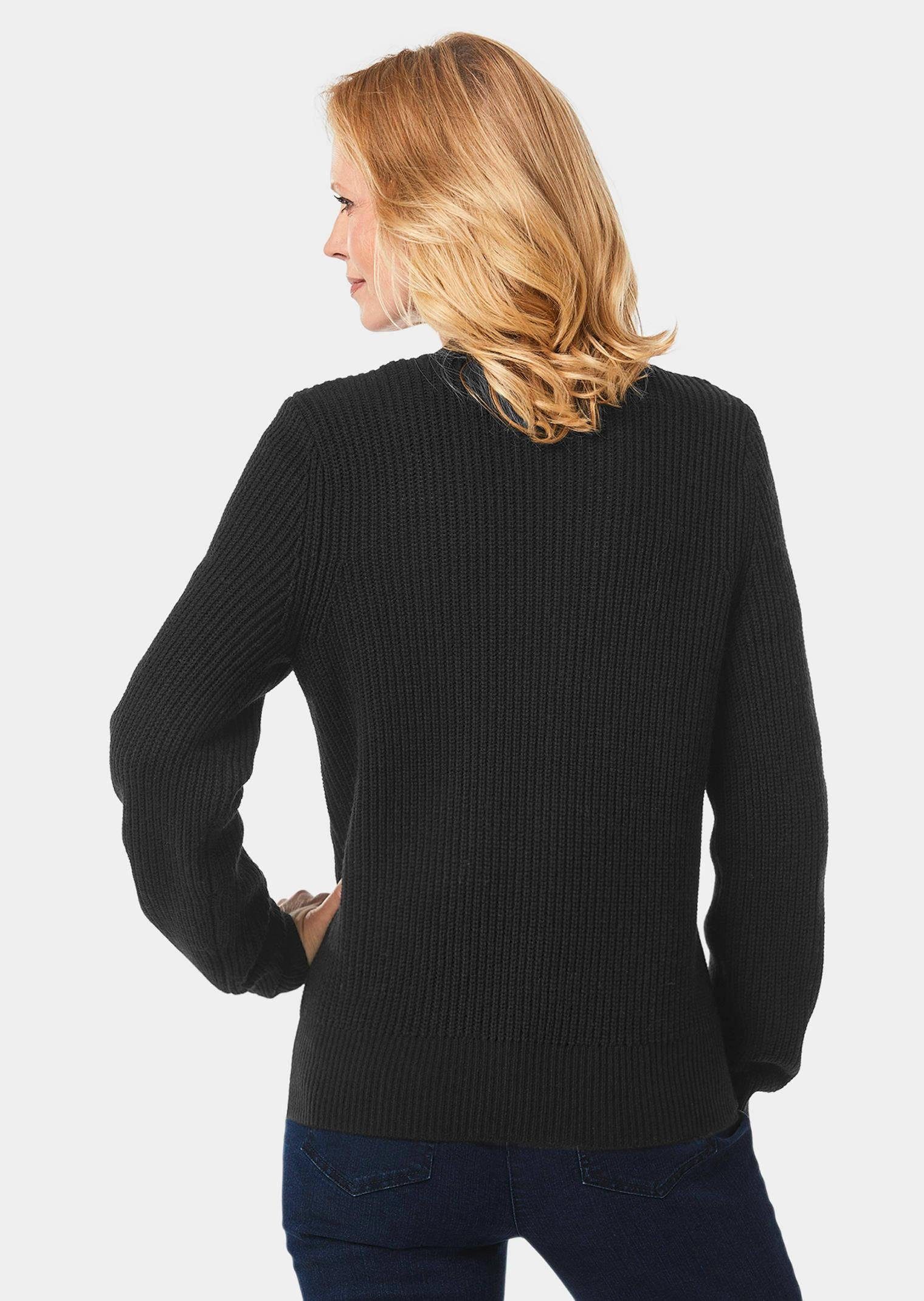 GOLDNER Strickjacke Elegante Strickjacke mit V-Ausschnitt Kurzjacke mit Rippstruktur, Knopfleiste und Langarm