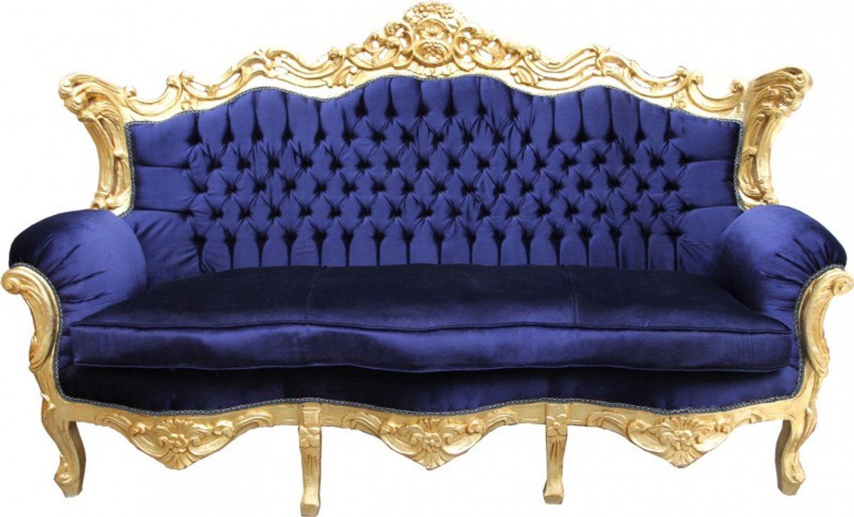 Casa Padrino Sofa Barock Sofa Master Royal Blau / Gold - Wohnzimmer Möbel Couch Lounge