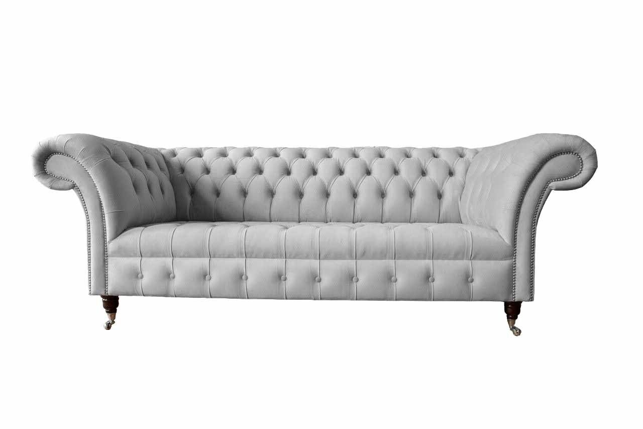 JVmoebel Sofa Chesterfield Textil Sofa Couch 3 Sitzer Polster Sitz Grau