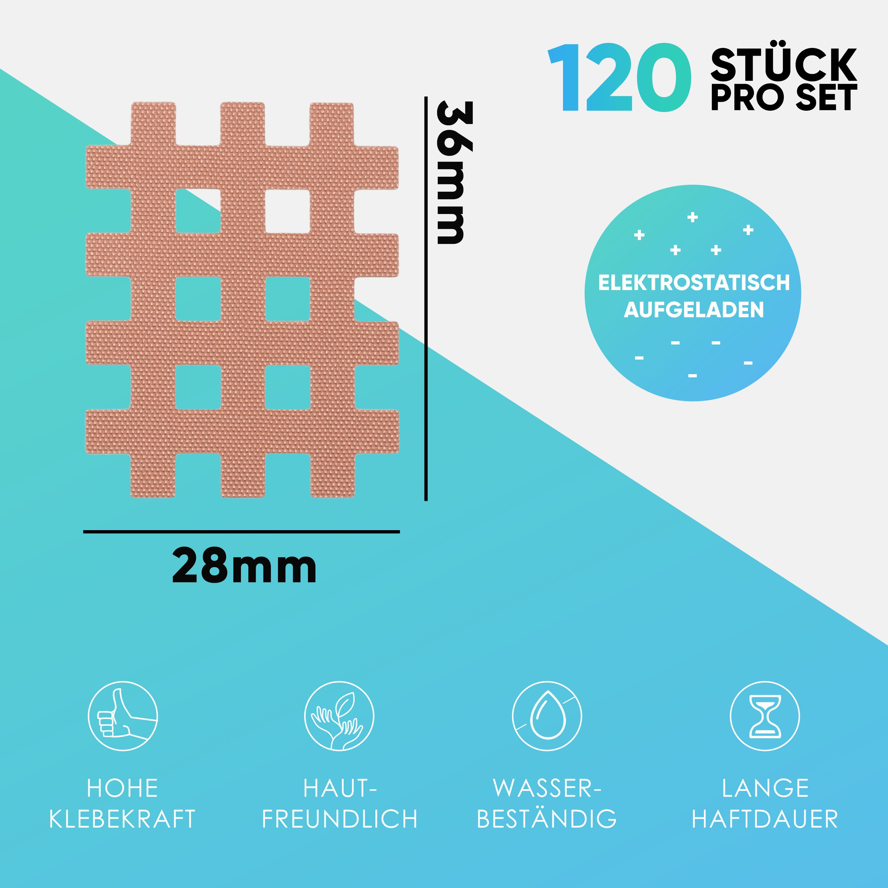 Health Press Kinesiologie-Tape Gittertape Cross Tape hautfreundliche Gitterpflaster (120-St) hohe Klebekraft, lange Haftdauer
