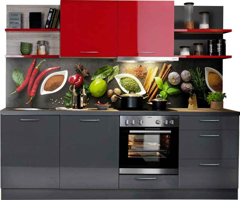 Express Küchen Küchenzeile »Jena«, mit E-Geräten, vormontiert, mit Soft-Close-Funktion, Stellbreite 240 cm