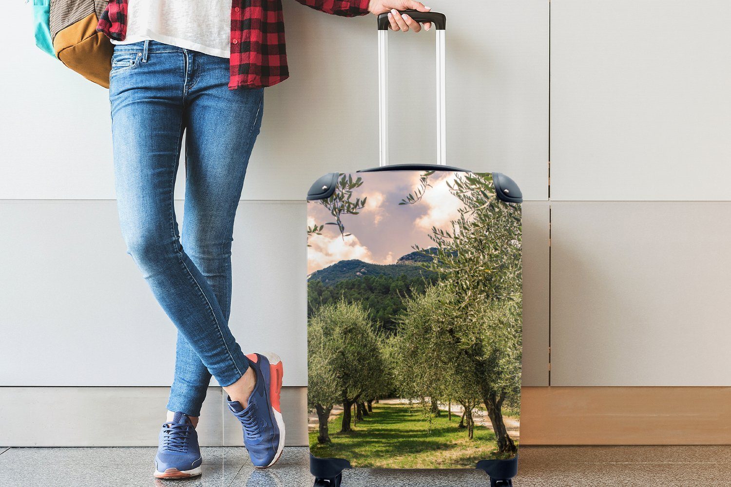 Reisekoffer Ferien, Allee 4 aus Handgepäckkoffer Eine italienischen Rollen, Trolley, Reisetasche Olivenbäumen, für rollen, MuchoWow mit Handgepäck