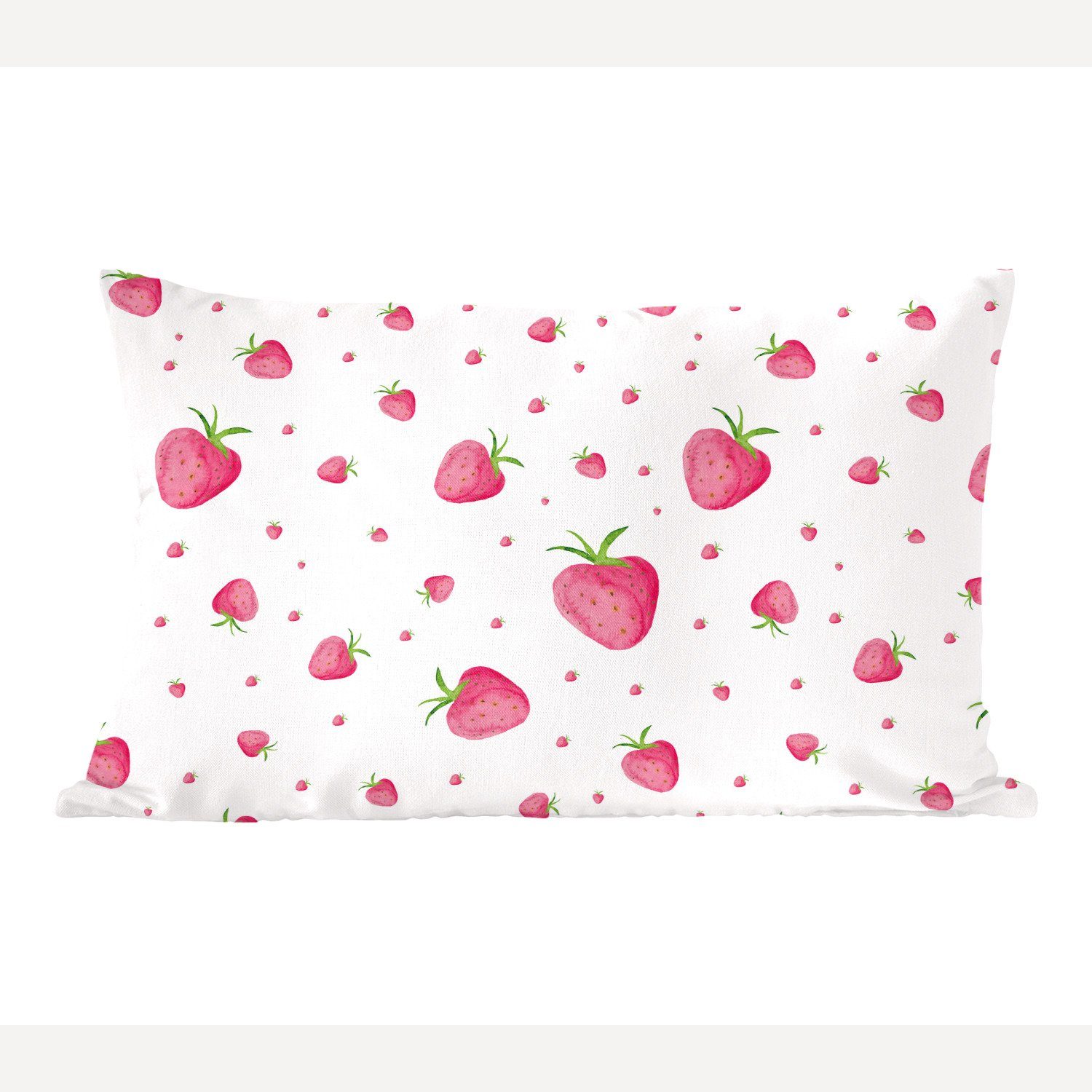 MuchoWow Dekokissen Erdbeere - Obst - Weiß, Wohzimmer Dekoration, Zierkissen, Dekokissen mit Füllung, Schlafzimmer