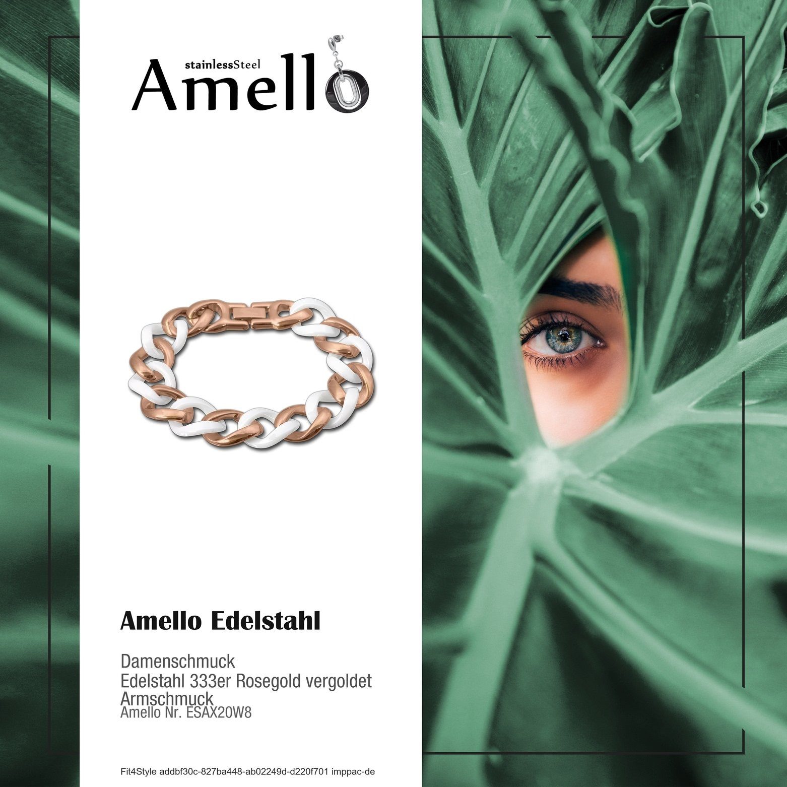 Panzer (Roségold Amello (Stainless (Armband), Damen Edelstahlarmband 3 Armband Armbänder vergoldet Amello Edelstahl Steel), rosegold weiß für