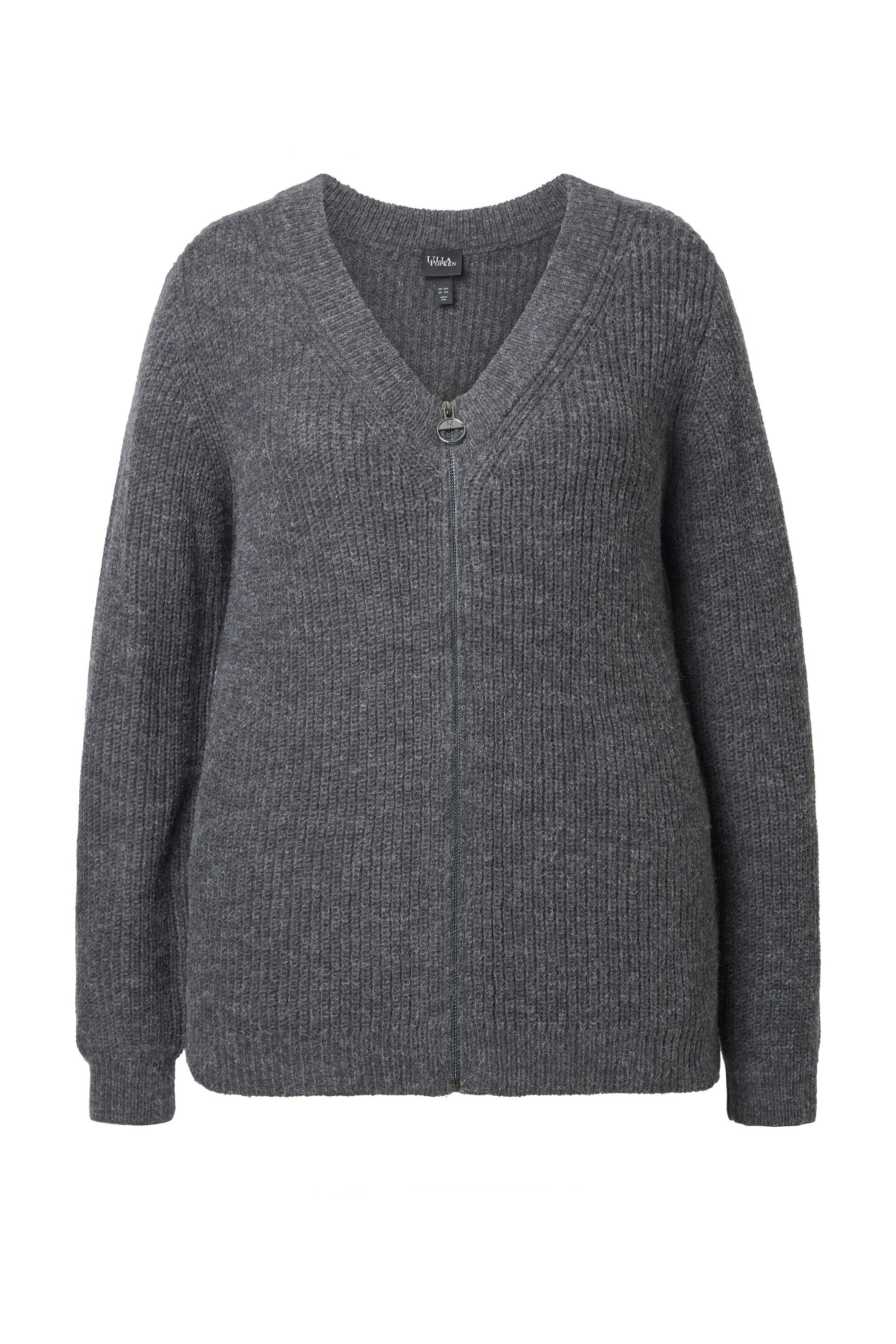 Ulla Popken Strickjacke Strickjacke Patentstrick V-Ausschnitt günstig online kaufen