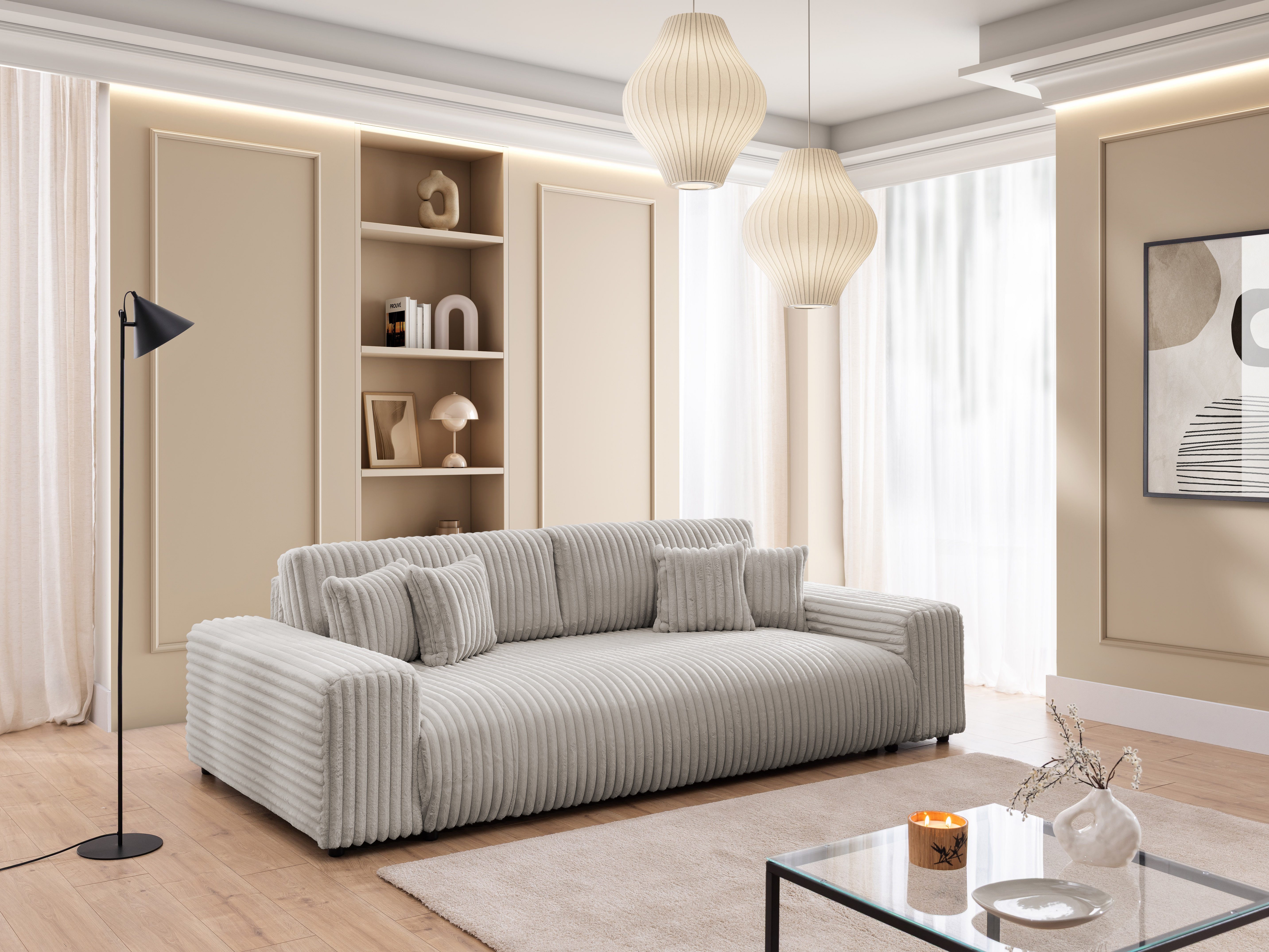 S-Style Möbel Schlafsofa Mollis mit Bettkasten aus Plüschcord mit hohem Sitzkomfort, mit Wellenfederung