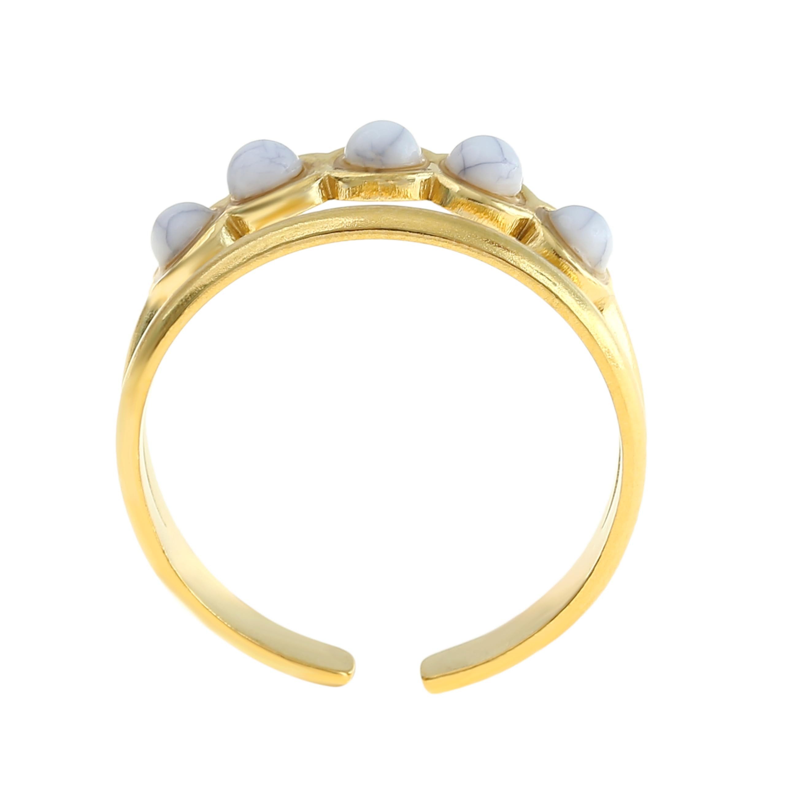 Made by Nami Fingerring Damen Gold aus Chirurgischem Edelstahl Edelstein Doppel-Weiß-Design, Verstellbar Boho Schmuck Wasserfester Schmuck Festival Accessoires – Bild 5 von 5