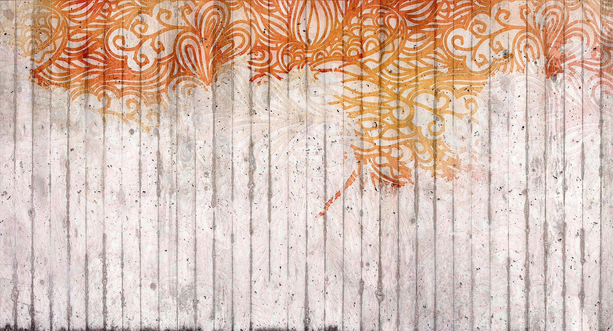 Vlies, Fototapete 2, Wand, orange/rot/grau glatt, Ornament Atelier (5 Schräge, Architects Paper Concrete St), mehrfarbig, 47 Decke