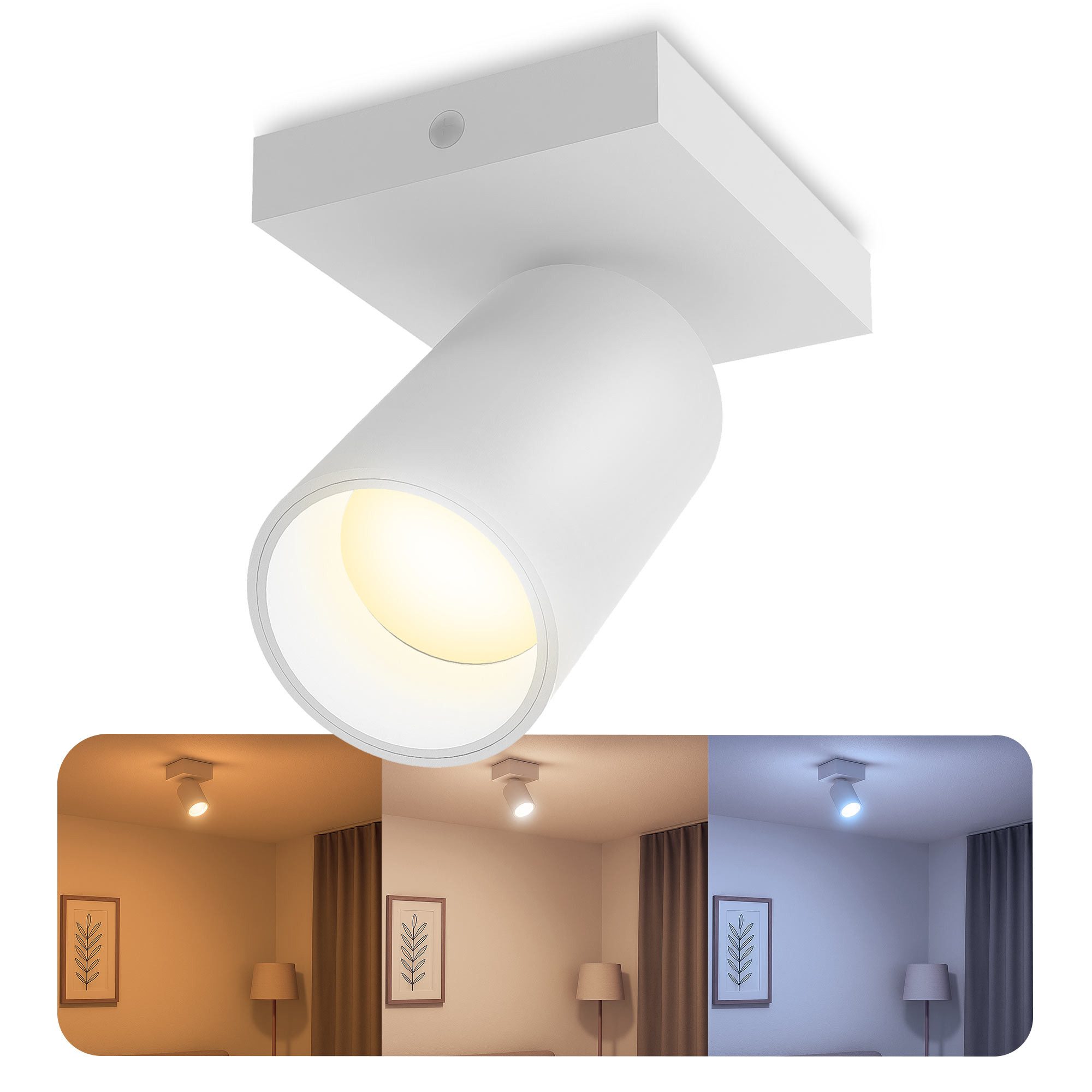 SSC-LUXon LED Aufbaustrahler SSC-LUXon NUVIO Deckenspot Wandstrahler mit GU10 5W 3 Lichtfarben 3CCT, Neutralweiß, Warmweiß, Tageslichtweiß