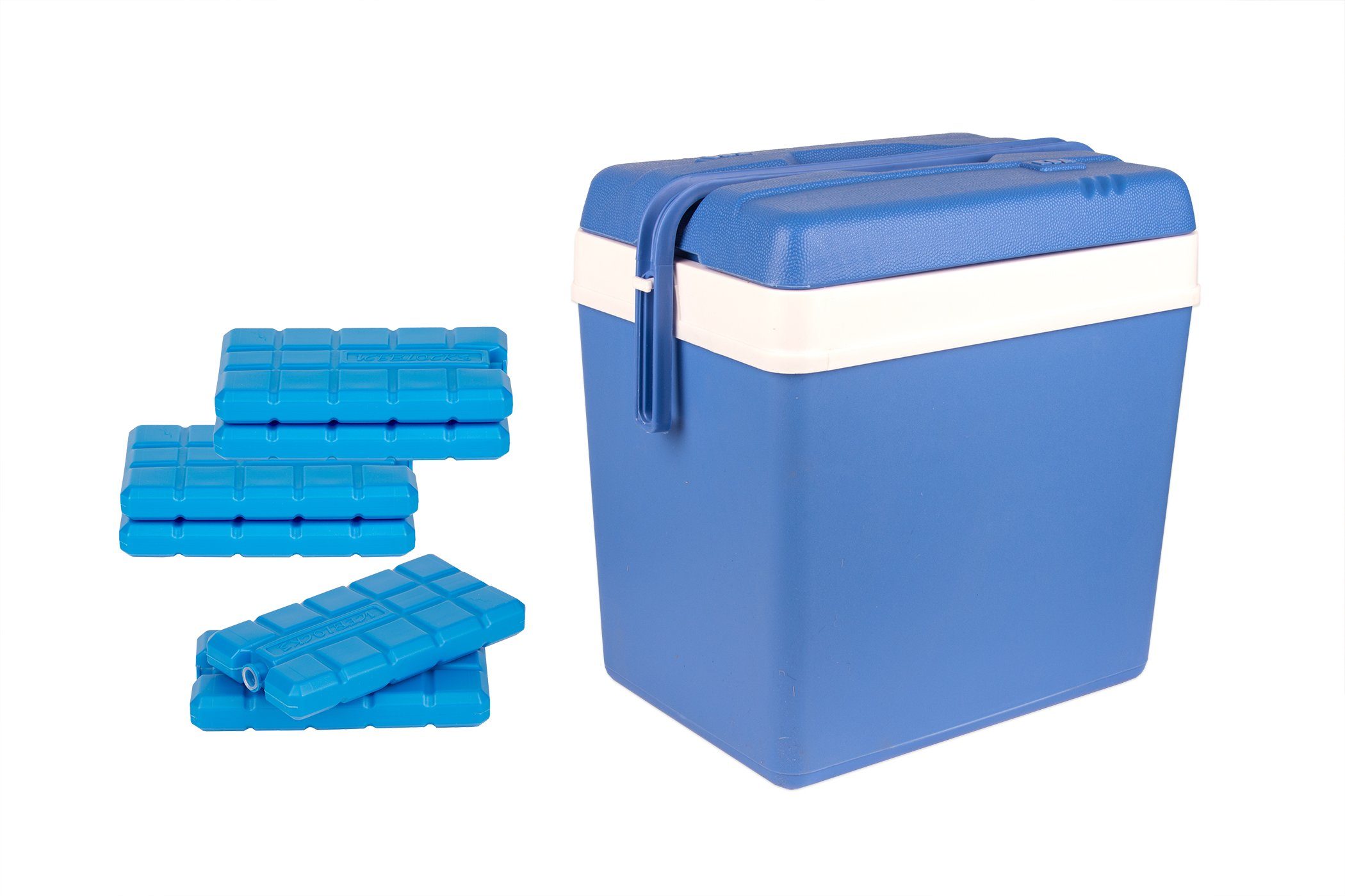 BigDean Kühlbox Kühlbox 24 Liter blau/weiß inkl. 6 Kühlakkus, 24 l, 24L Kühlbox, bis zu 11 stunden Kühlung, Inklusive Akkus