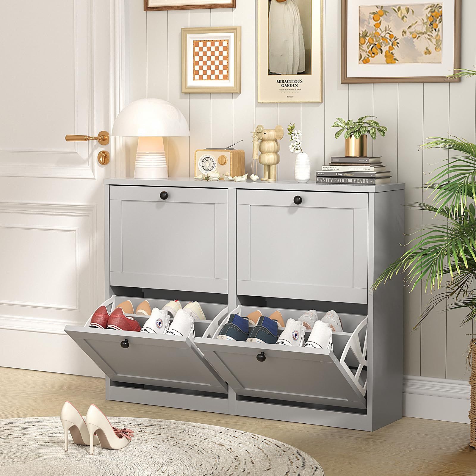 VOWNER Schuhschrank schmaler Schuhregal, Schuhkipper, mit 4 Klappenfächern, günstig online kaufen