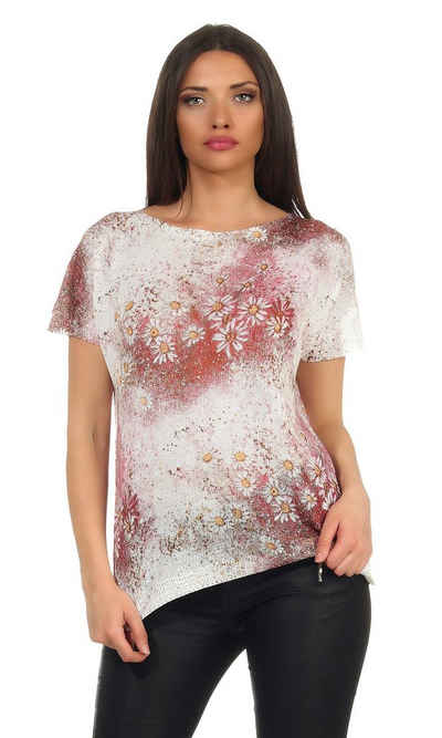 Mississhop Print-Shirt Damen weißes Shirt mit Blumen Tshirt Bluse 320