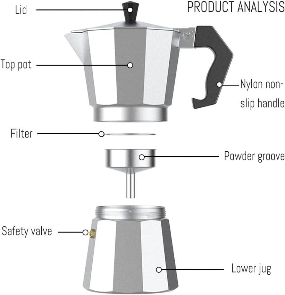 Kaffe Espressokanne 9-12 Kocher, Tassen Espressokocher Kaffeekanne, Silikondichtung, BlingBin Kaffeebereiter Edelstahlfilter, Sicherheitsventil 0.45l