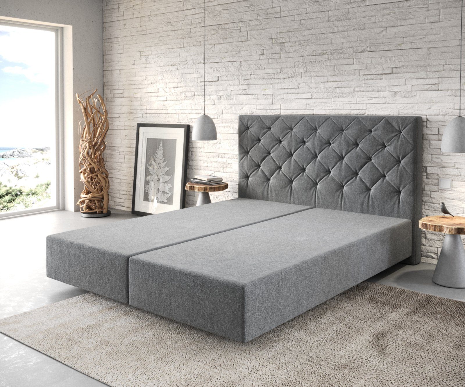 DELIFE Boxspringbett Dream-Great, Mikrofaser Anthrazit 160x200 cm