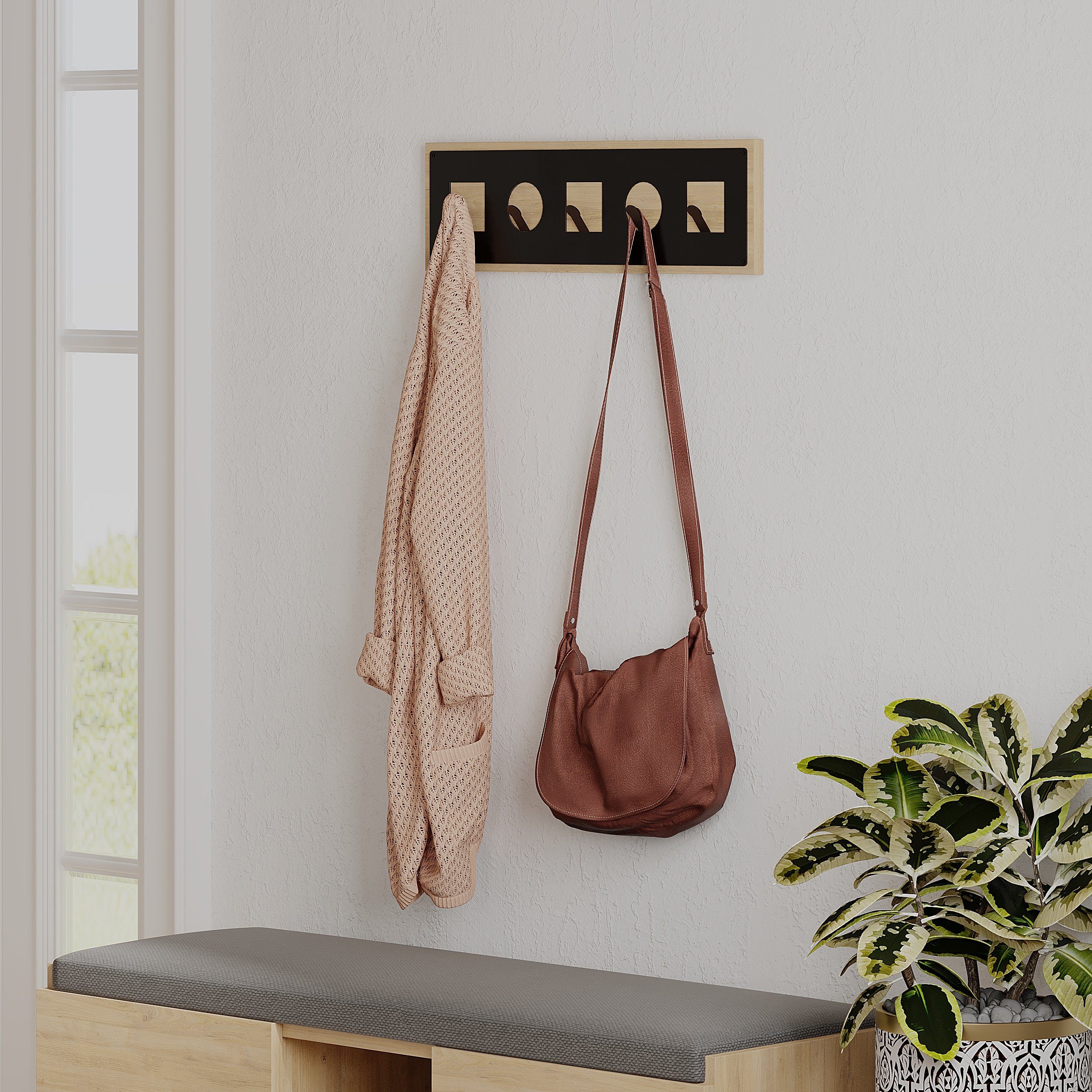 Decortie Wandgarderobe Icon, Holz Wandgarderobe, Garderobenhaken, Wandmontage