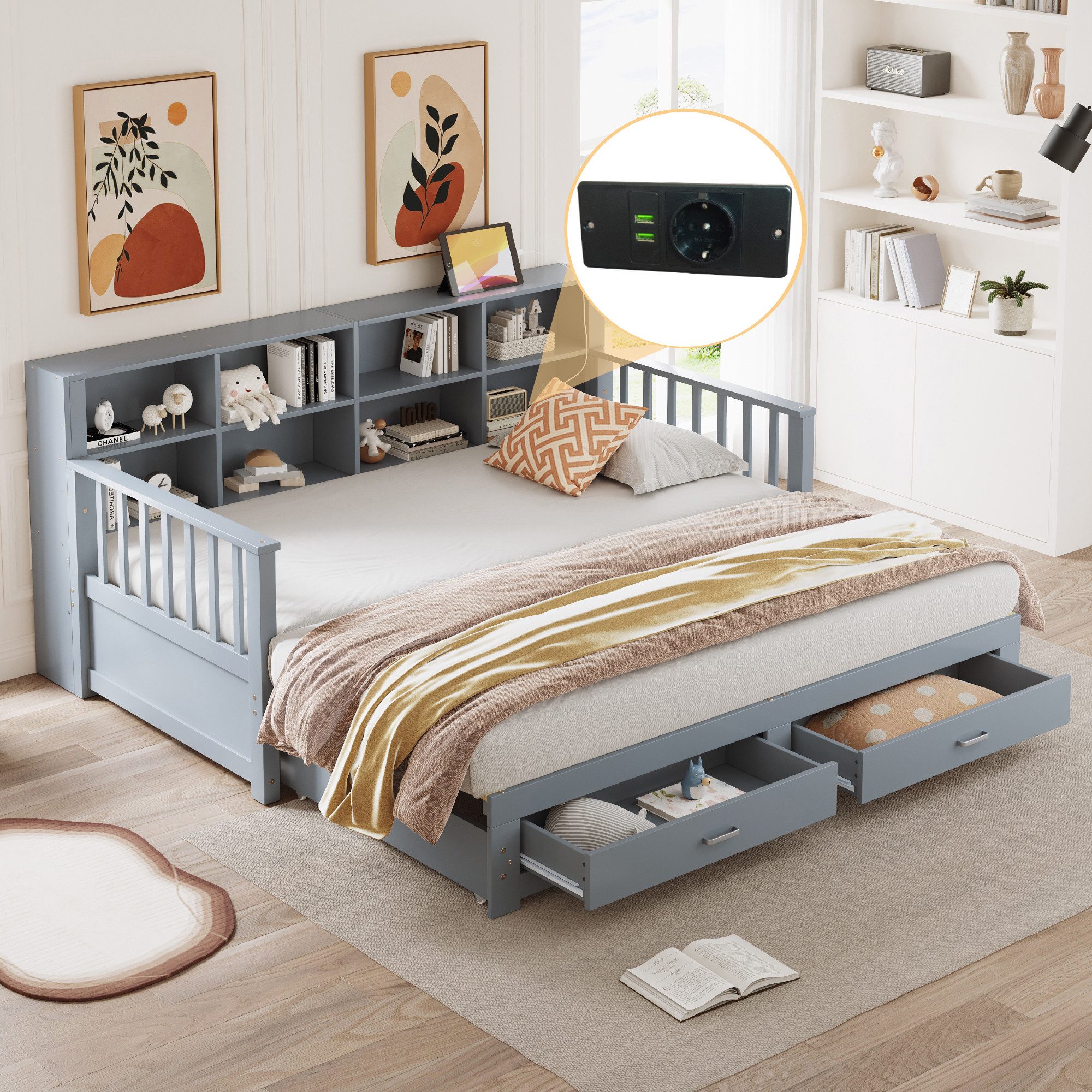 Merax Daybett 90/180x190cm mit USB-Ladeanschluss (Multifunktionales Staurau günstig online kaufen