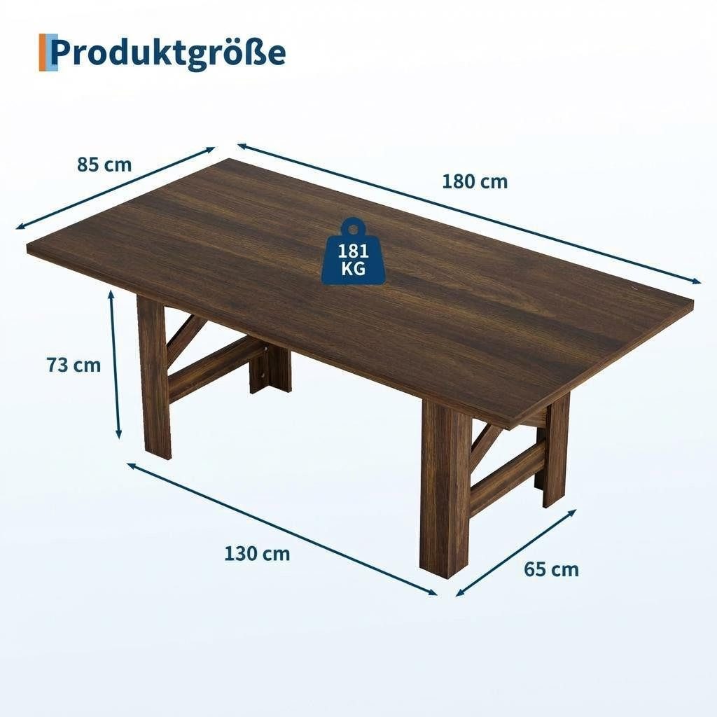 GarveeMore Esstisch 180 cm Küchentisch Wohnzimmertisch im Holztisch Landhausstil (1-St., 1Tisch), Esstisch für 6-8 Personen, Küche & Esszimmer