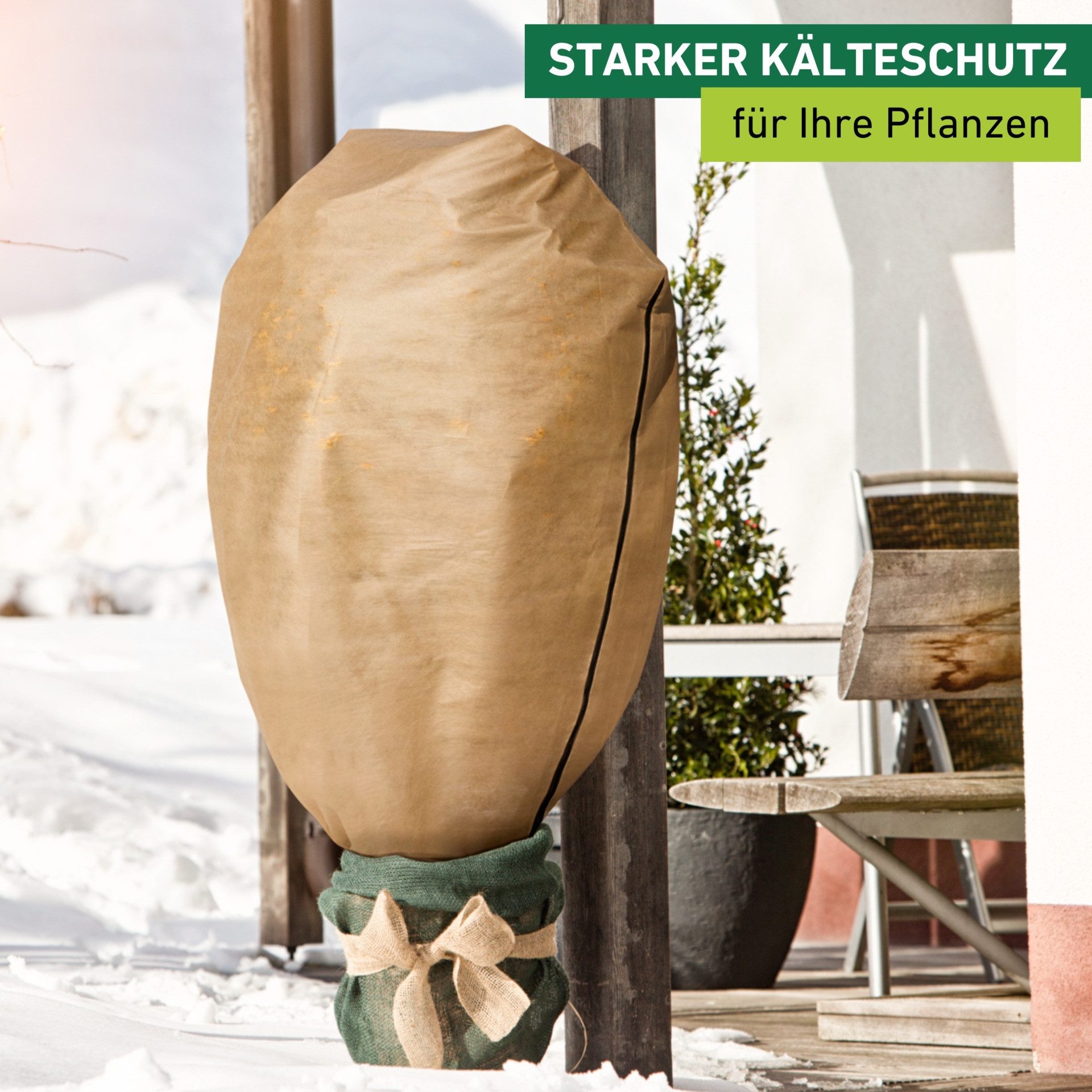 Windhager Winterschutzvlies Protect XXL, Gartenvlies zum Abdecken von Pflanzen, beige, (1-St), Frostschutzvlies mit Kordelstopper und Reißverschluss, 1,4 x 2 m – Bild 4 von 5