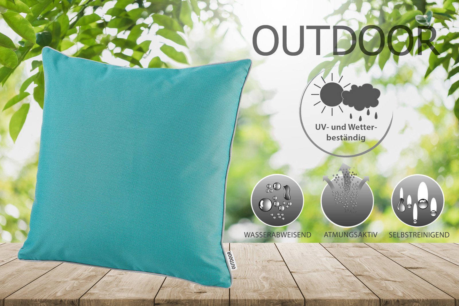 heimtexland Dekokissen Outdoorkissen Garten Deko Outdoor Kissen gefüllt, schmutz- und wasserabweisend