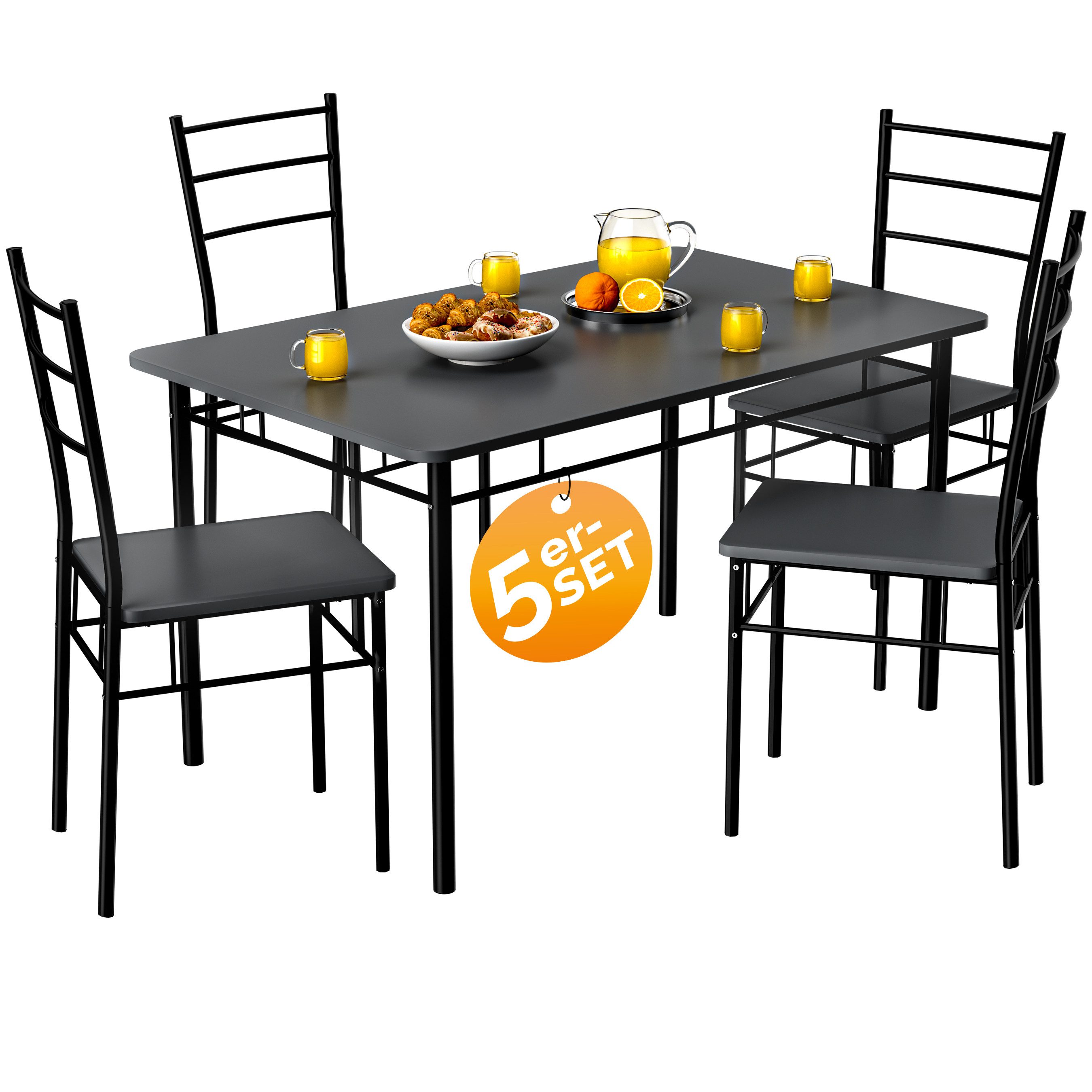 Casaria Essgruppe Leo, (5-tlg), mit 4 Стульяn Holz 5-tlg Set Metall 110x70cm Modern Esszimmer Küche