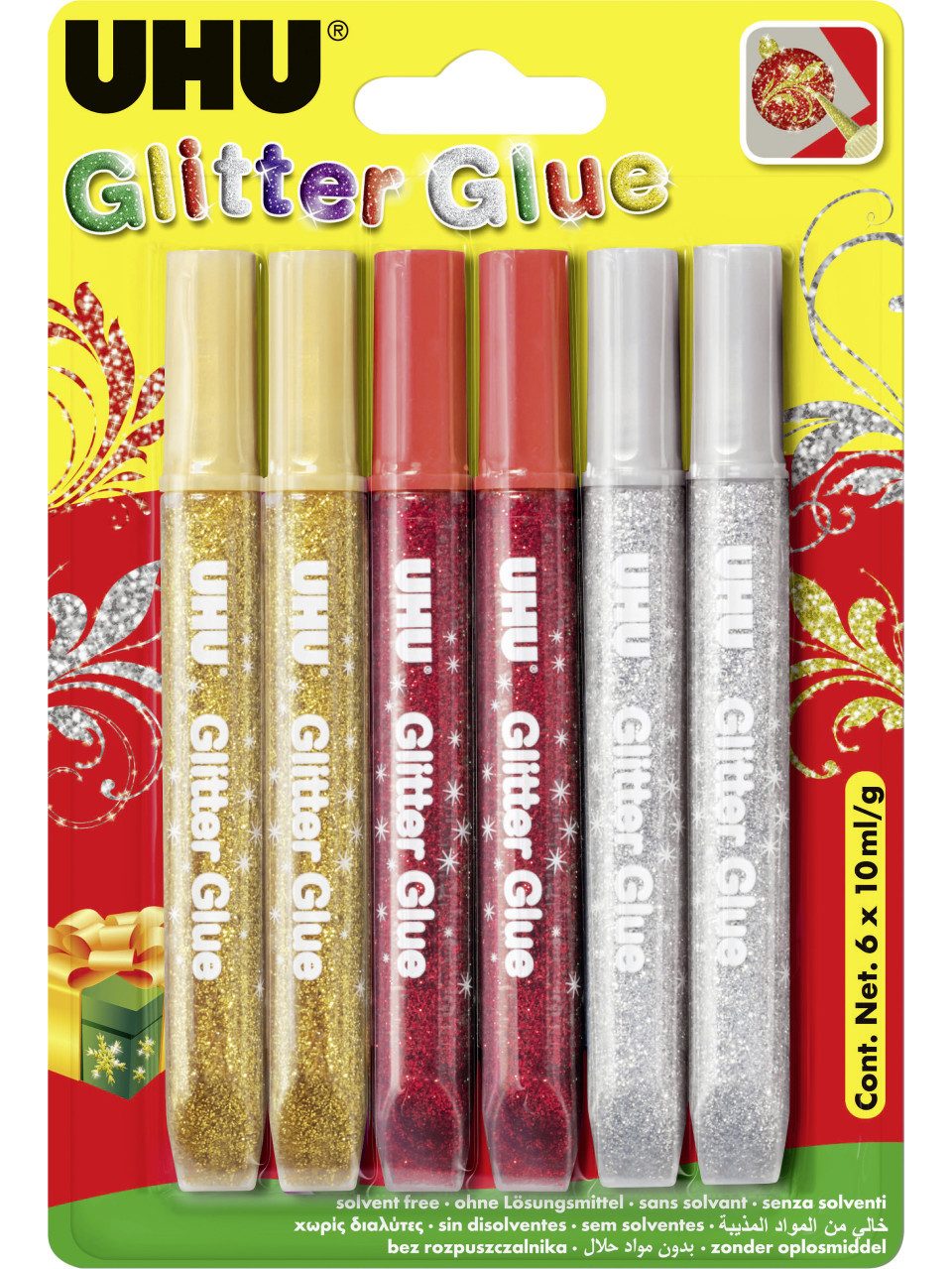 UHU Bastelfarbe UHU Glitter Glue 6 x 10 ml