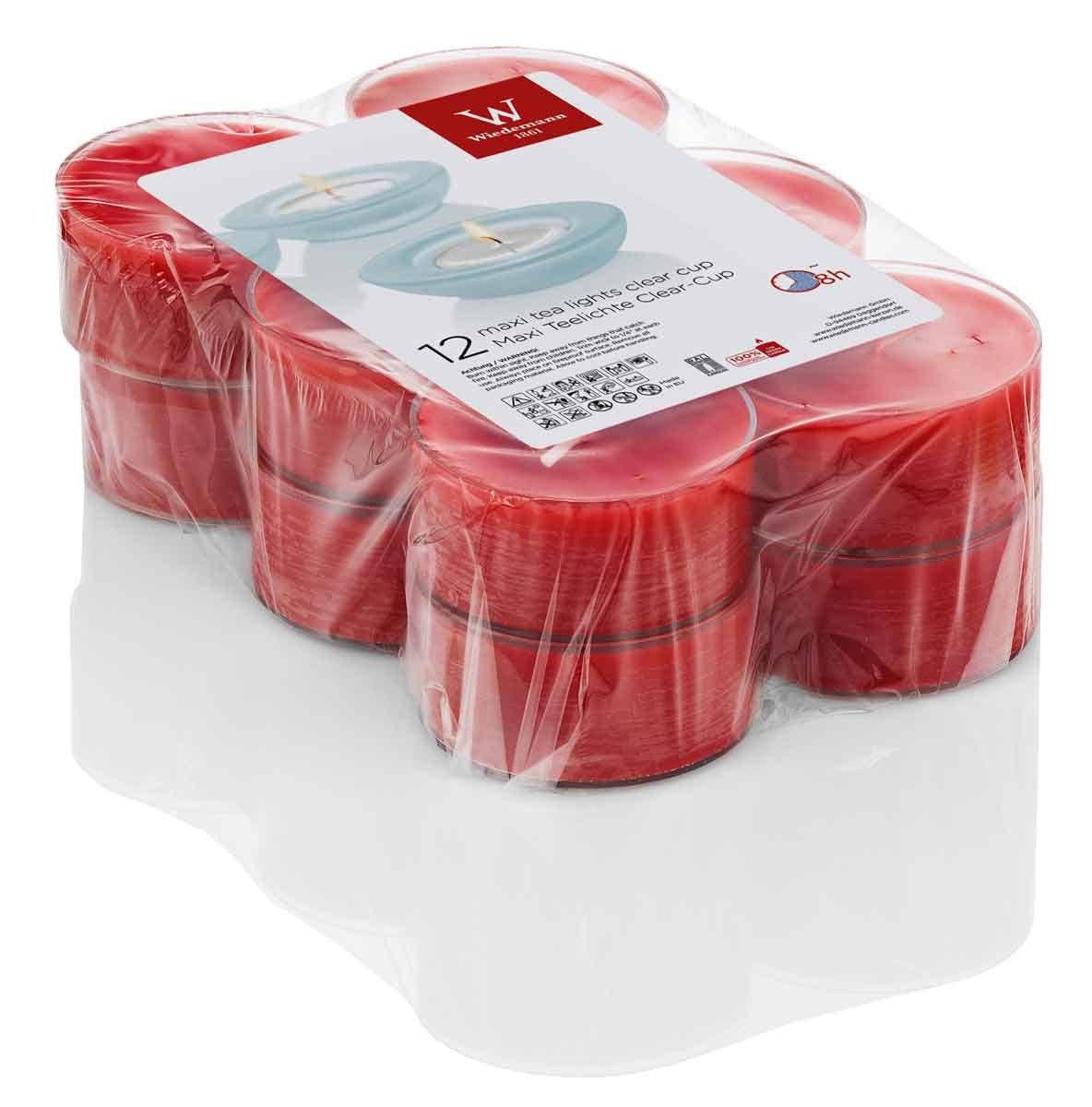 INNA-Glas Teelicht 12er Set Wachskerze Kenny, rubinrot, 2,1cm, Ø 5,6cm, 8h