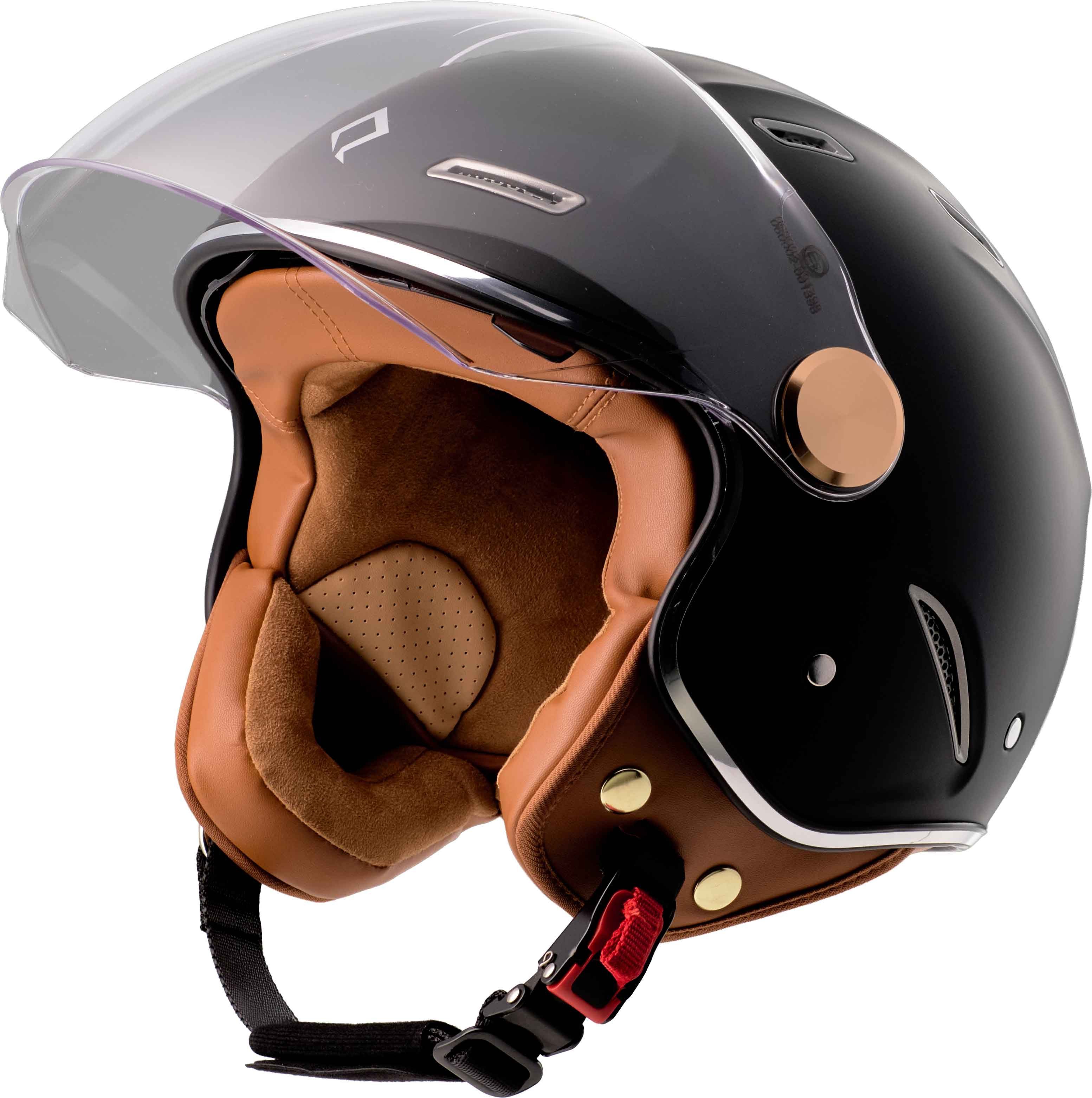 Burnout Motorradhelm Jethelm Heritage (Retro Look, Größe: L - (59-60 cm), Klarsichtvisier und Sonnenvisier, ECE 22.06