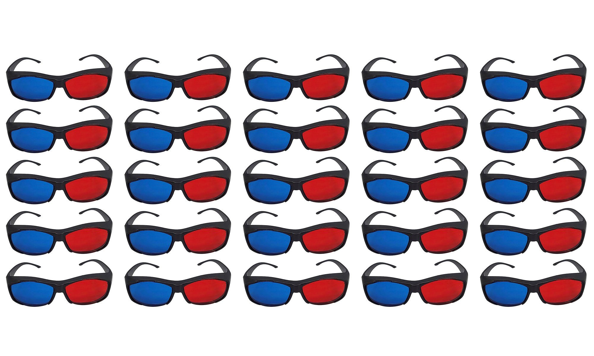 TPFNet 3D-Brille Anaglyphenbrille Rot/Cyan 3D Brille zum Ansehen von Filmen, 3D Kino Brille - Material: Kunststoff - Farbe: Schwarz - 25 Stück