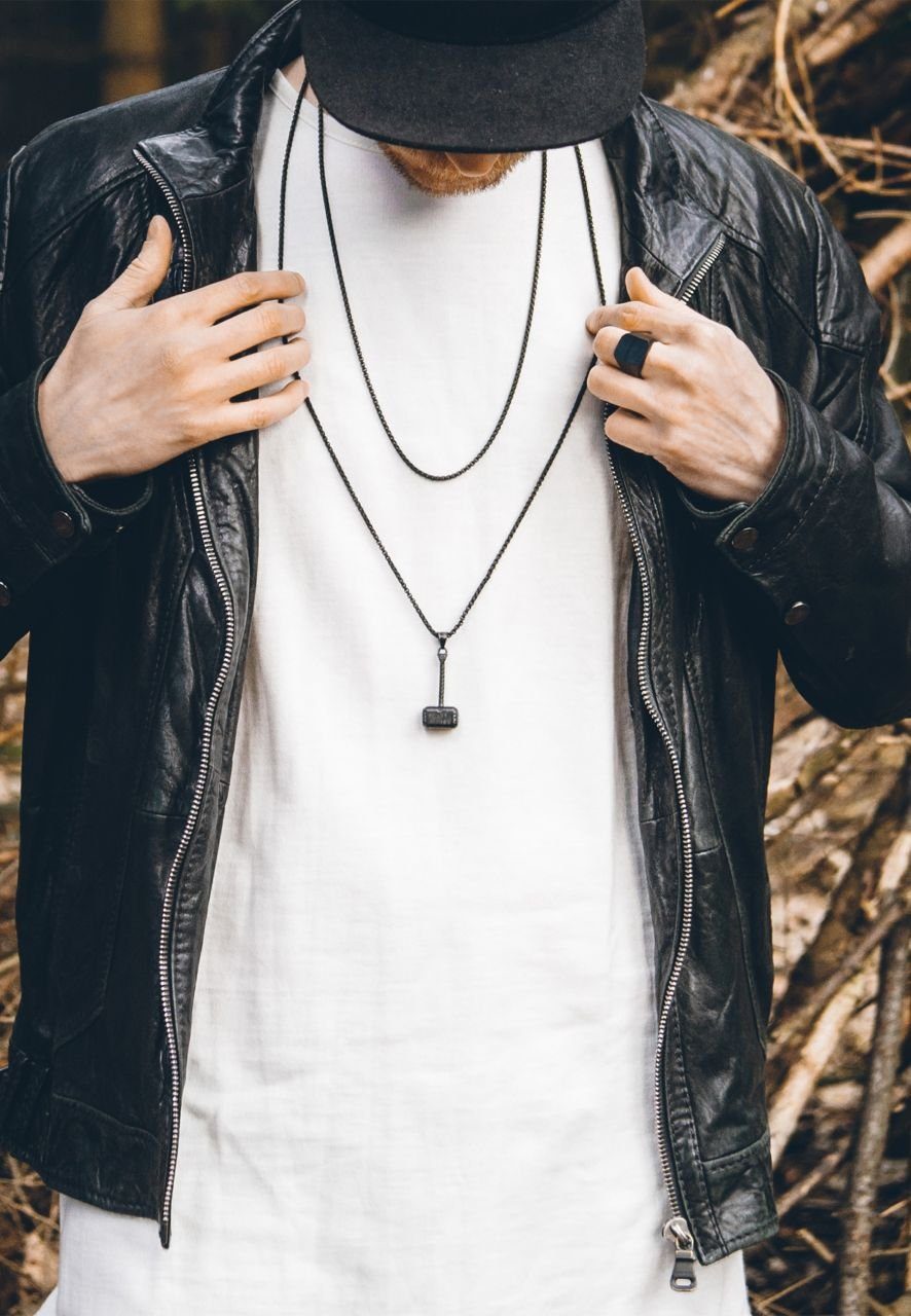 Akitsune Edelstahlkette Malleum Halskette Mattschwarz 90 cm