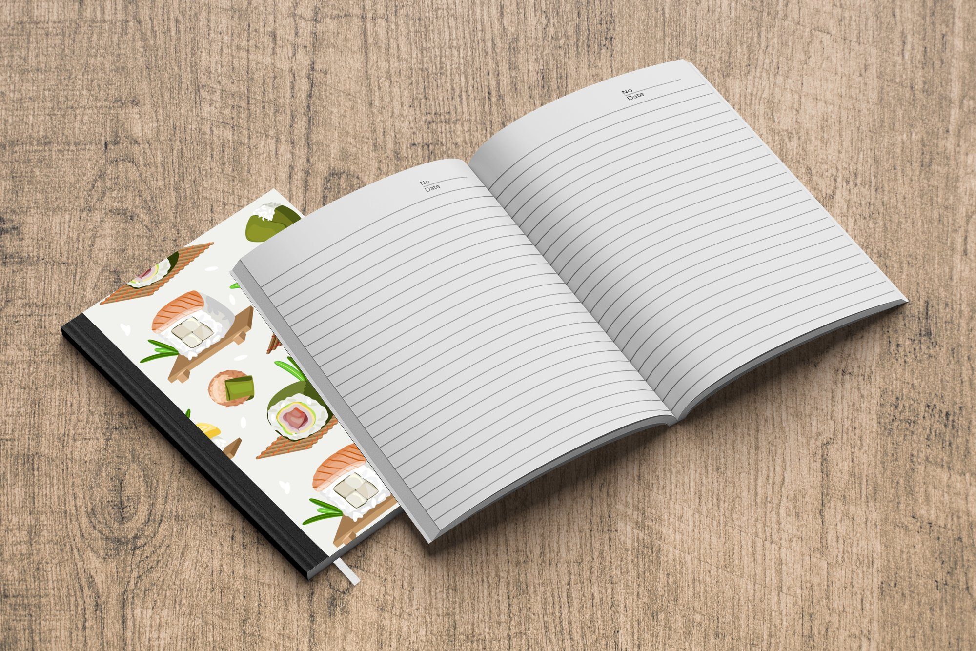 Notizheft, Sushi Tagebuch, Lebensmittel, 98 Seiten, MuchoWow Haushaltsbuch - Journal, Muster Notizbuch Merkzettel, A5, -