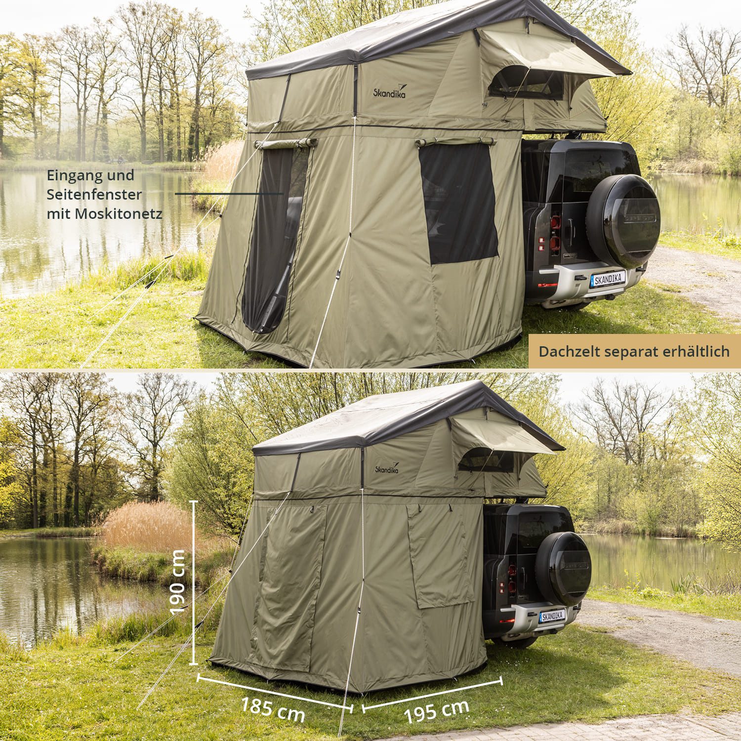 Skandika Dachzelt Freeland 240 x 190 Vorzelt, Autodachzelt für 2-4 Personen, (Zeltboden wannenförmig, abtrennbar (mit Rundum-Reißverschluss), Softcover, wasserf – Bild 5 von 5