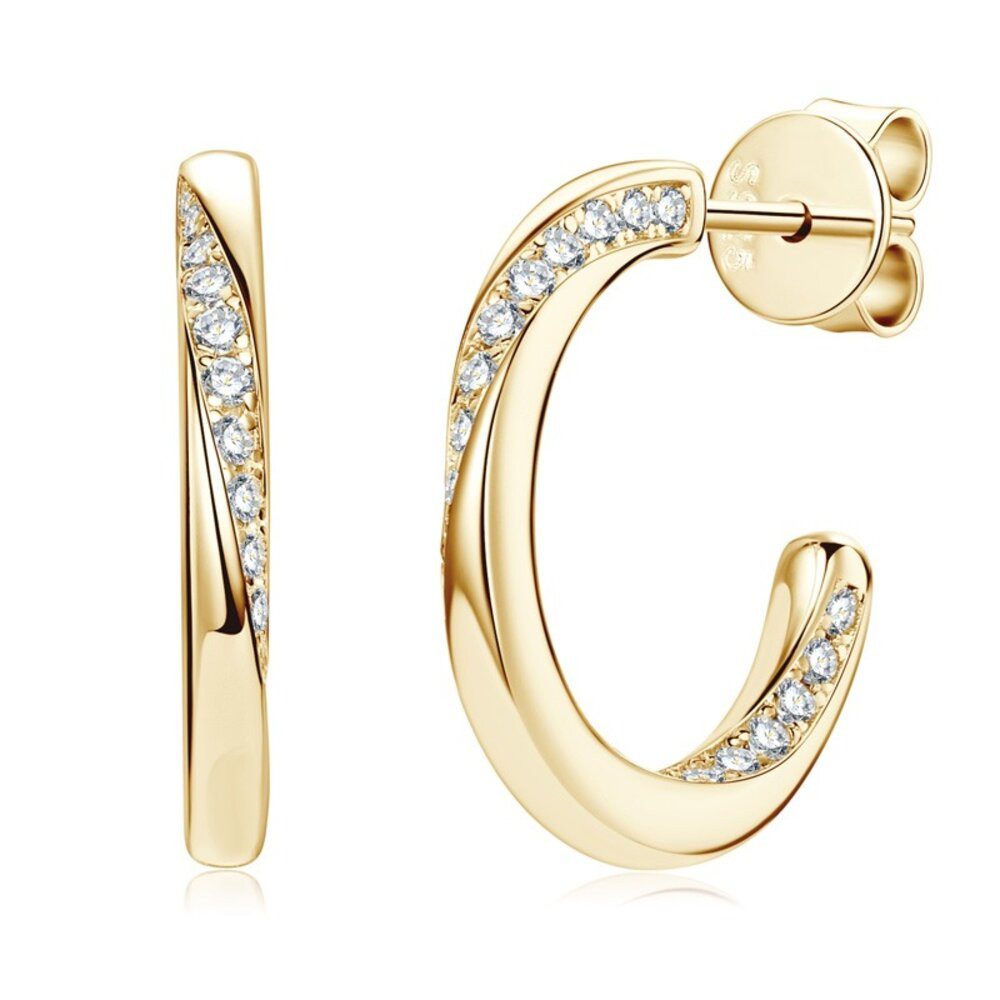 Paar Creolen Moissanit Damen Creolen Ohrringe 925 Silber 18K Gold mit Zertifikat