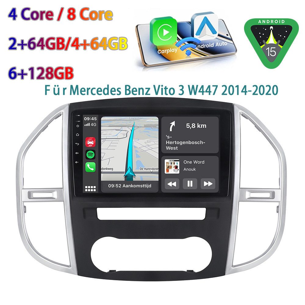 A-Sure Android 15 GPS Navi Carplay Für Mercedes Benz Vito W447 2014-2020 Autoradio (Digitalradio (DAB), FM, AM)