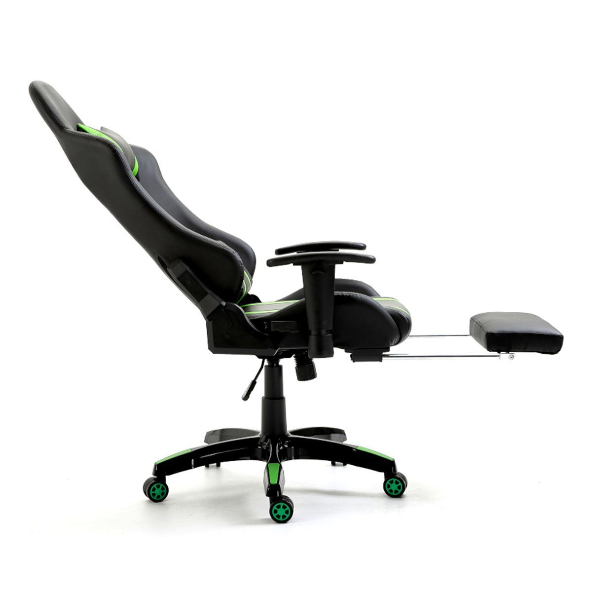 Schwarz Gaming Nackenkissen & mit St), Lenden- verstellbare | Schwarz GAMYX mit grünen grünen Chair (1 Streifen Fußablage, Streifen SVITA Armlehnen, ausziehbare