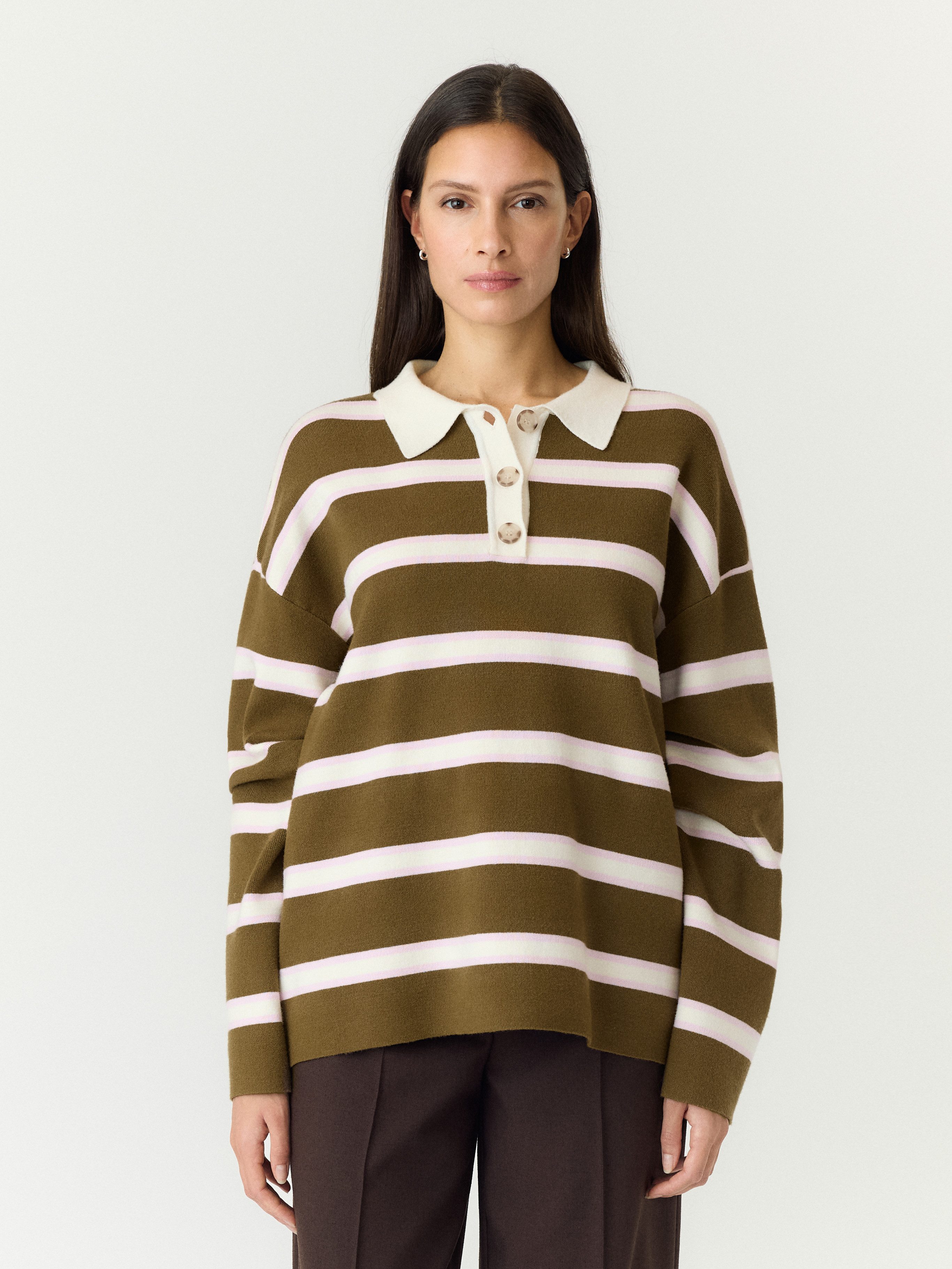 Y.A.S Polokragenpullover YASISABELL LS POLO KNIT PULLOVER S. NOOS Viskosemischung, regular fit
