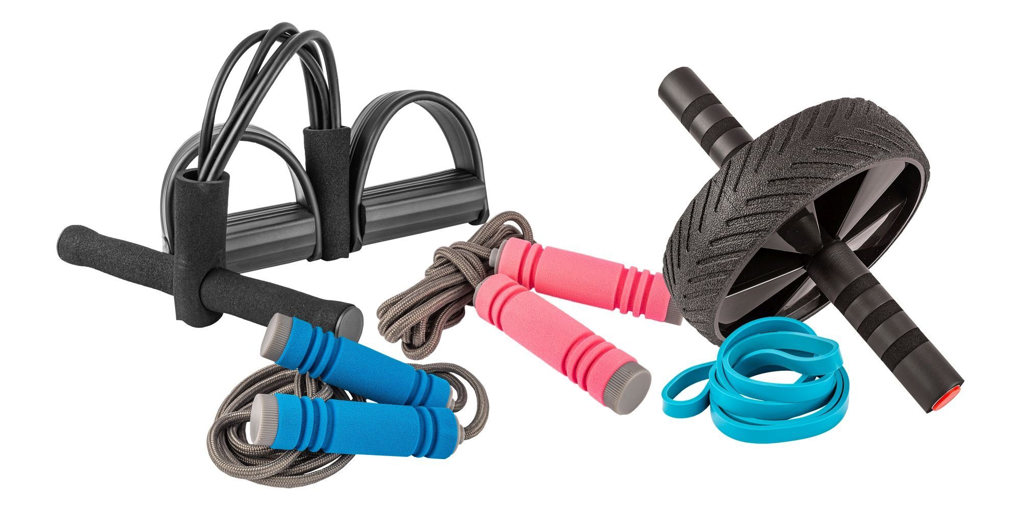 - CONTRAER - Bauchtrainer Fitness Set Bauchroller Springseile Fitnessband Bauchmuskeltrainer (5-St)