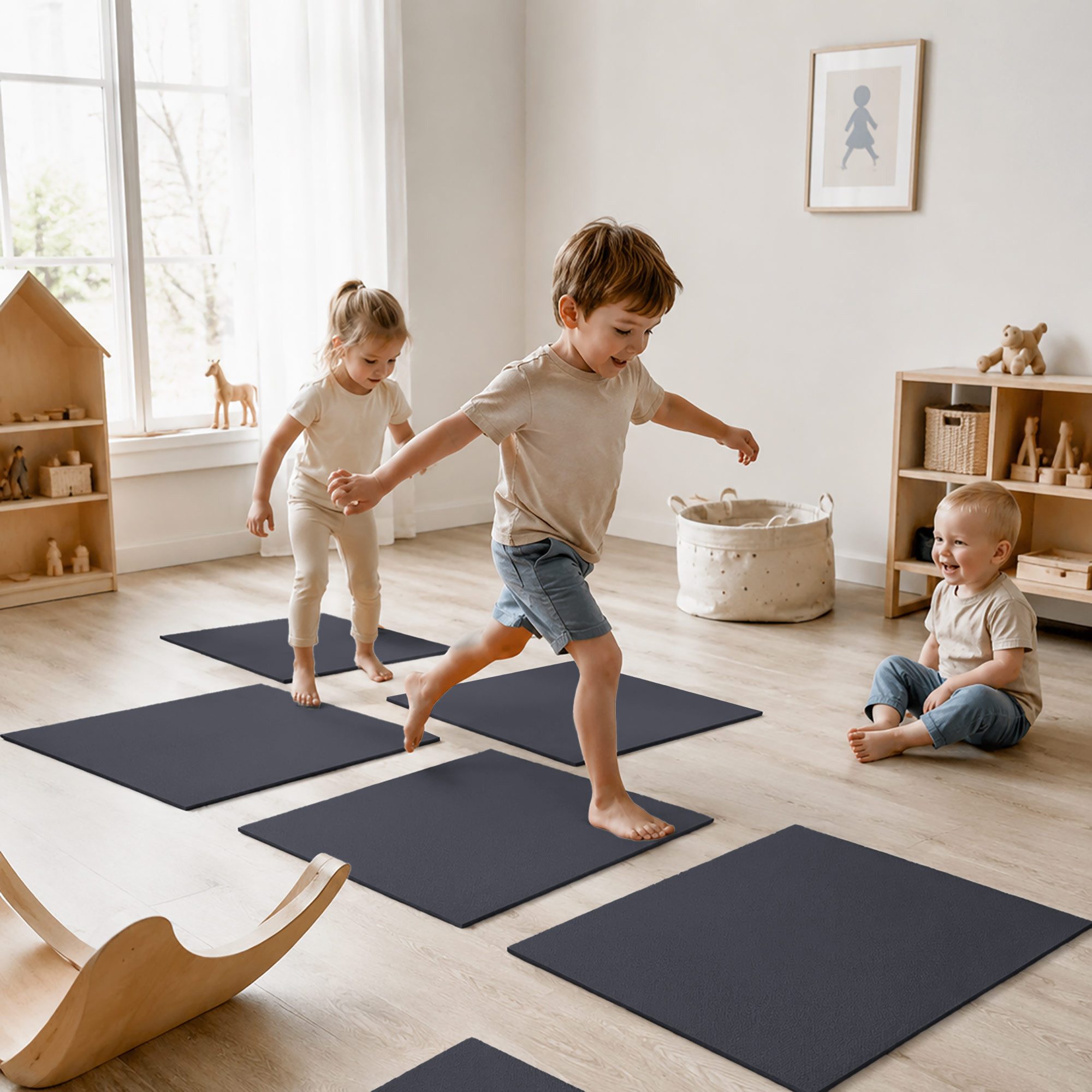 Sanosoft Spielmatte 5er SET Sanoplay Spiel & Sport Fliese Aktiv Grau 30 x 40 cm (Sportmatte), beidseitig rutschfest