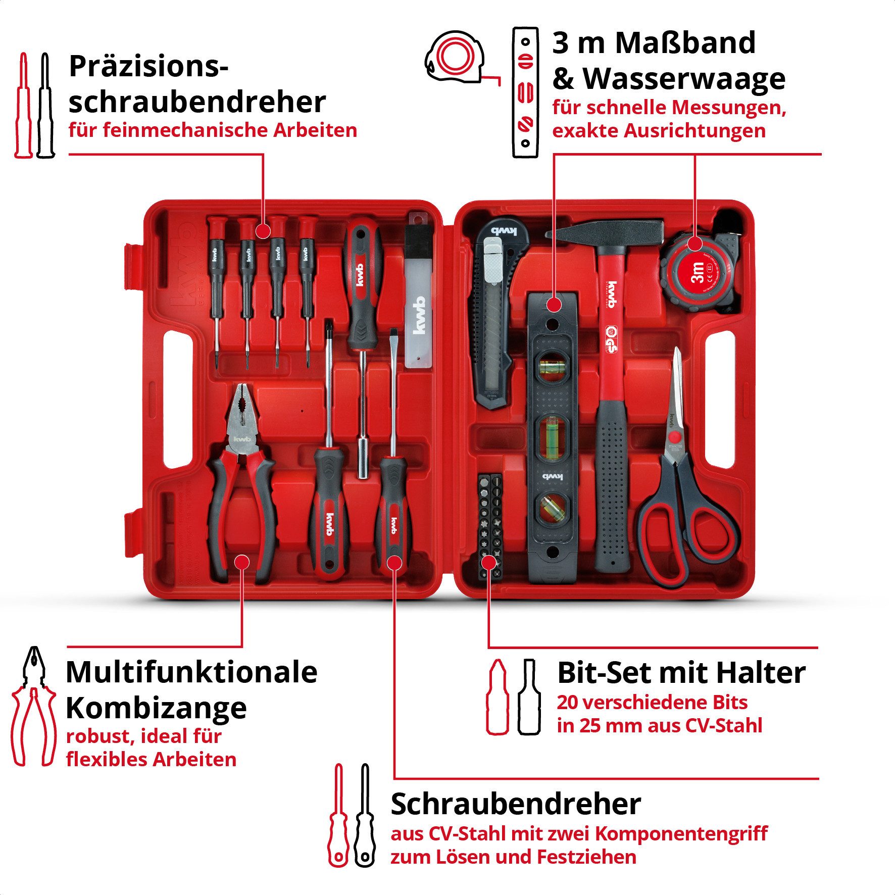 kwb Werkzeugset kwb Werkzeugkoffer, 35-tlg., Werkzeug-Set, Werkzeugkasten, kwb Werkzeugkoffer, 35-tlg., Werkzeug-Set (Schraubendreher, Bits, Zang