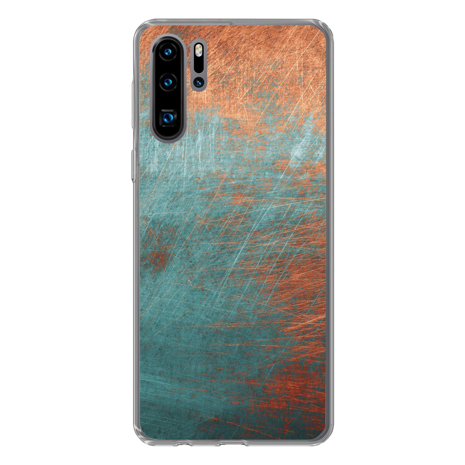 MuchoWow Handyhülle für Huawei P30 Pro Metall - Rost - Bronze - Blau - Abstrakt - Struktur, Handy Case, Silikon, Bumper Case Dünn