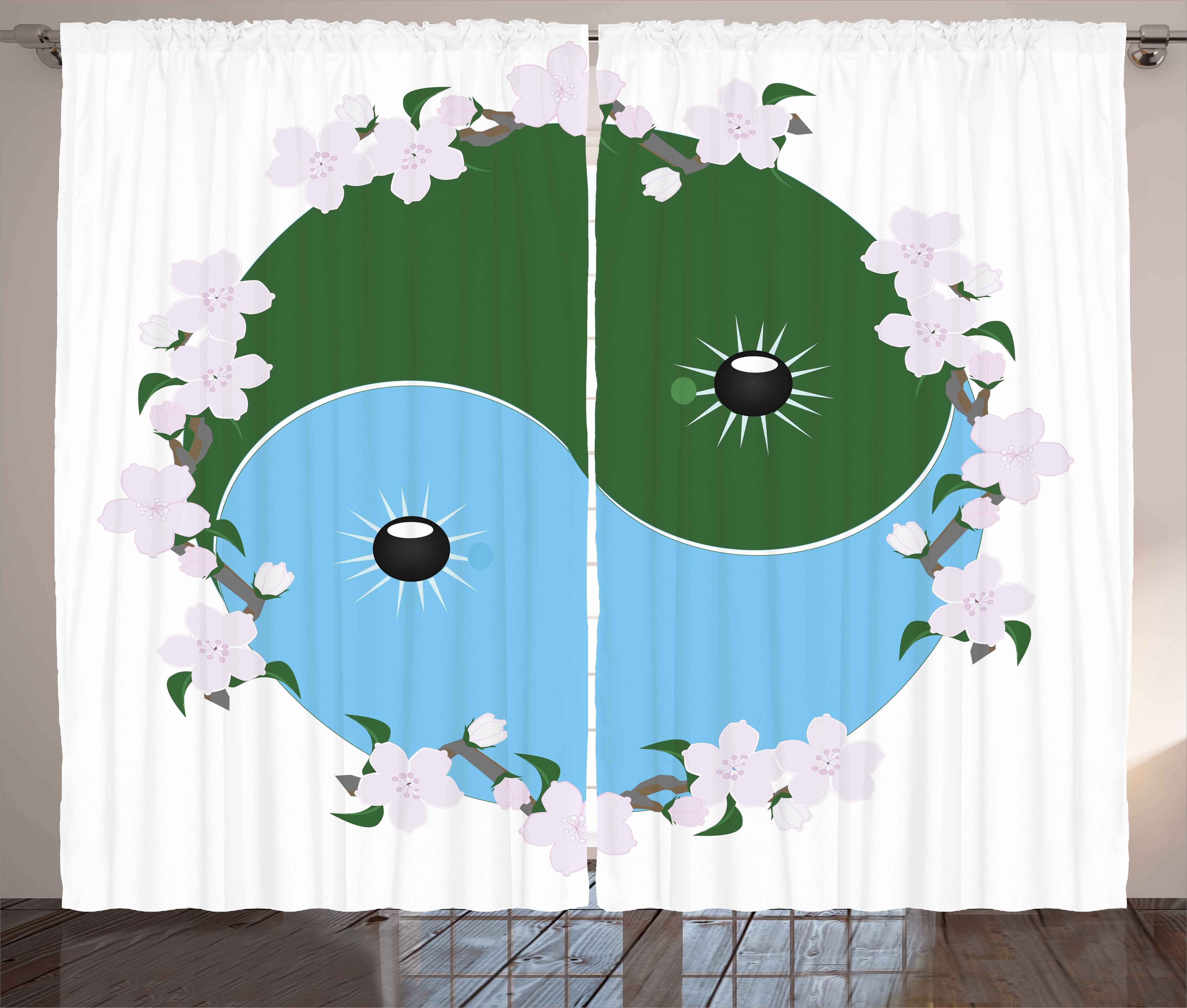 Gardine Schlafzimmer Vorhang Japan Abakuhaus, von Kräuselband Kirschblüten Yin-Yang und Haken, Schlaufen mit