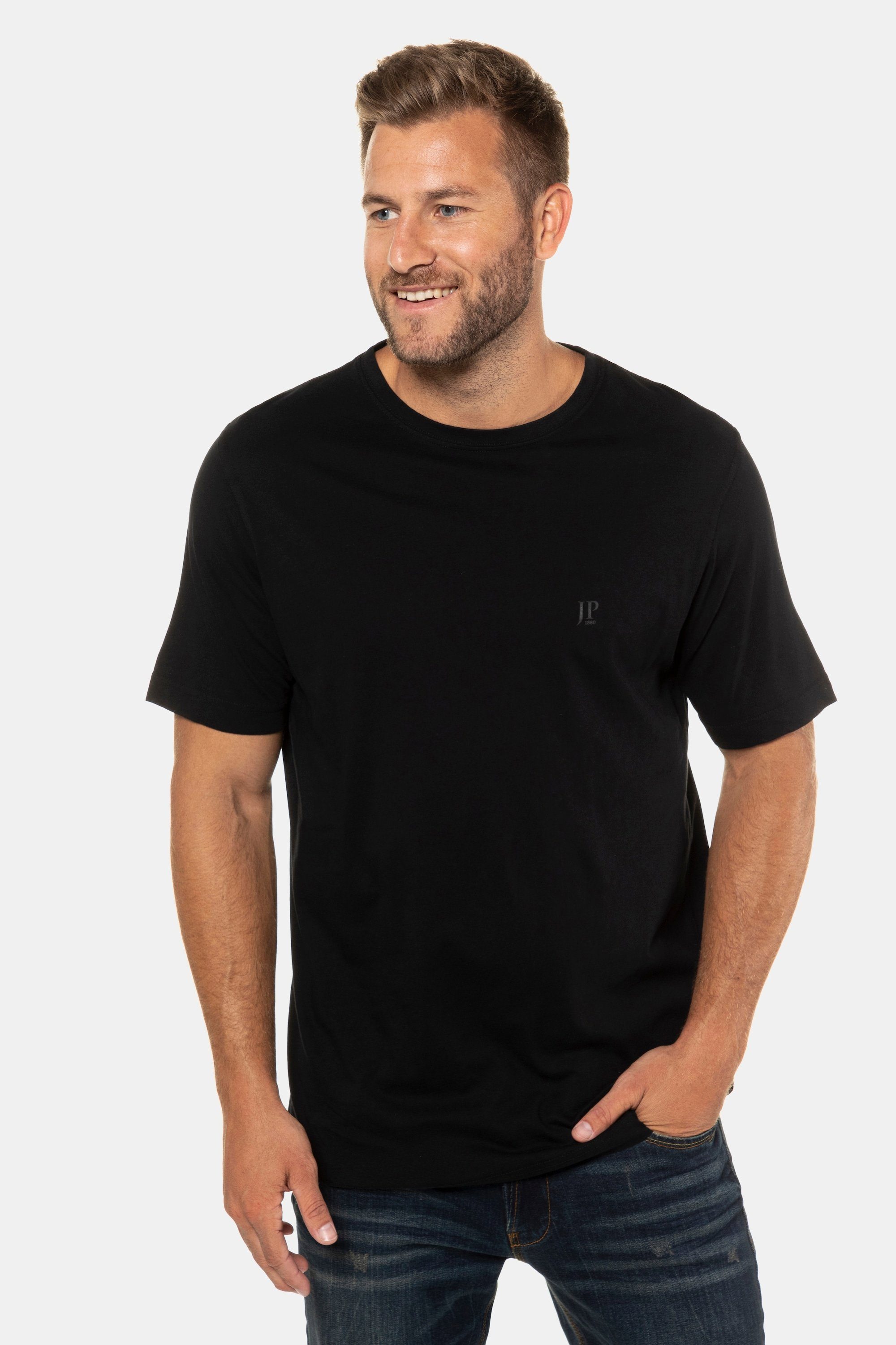 JP1880 T-Shirt (2-tlg) 2er-Pack schwarz bis 8XL Basic T-Shirts Rundhals