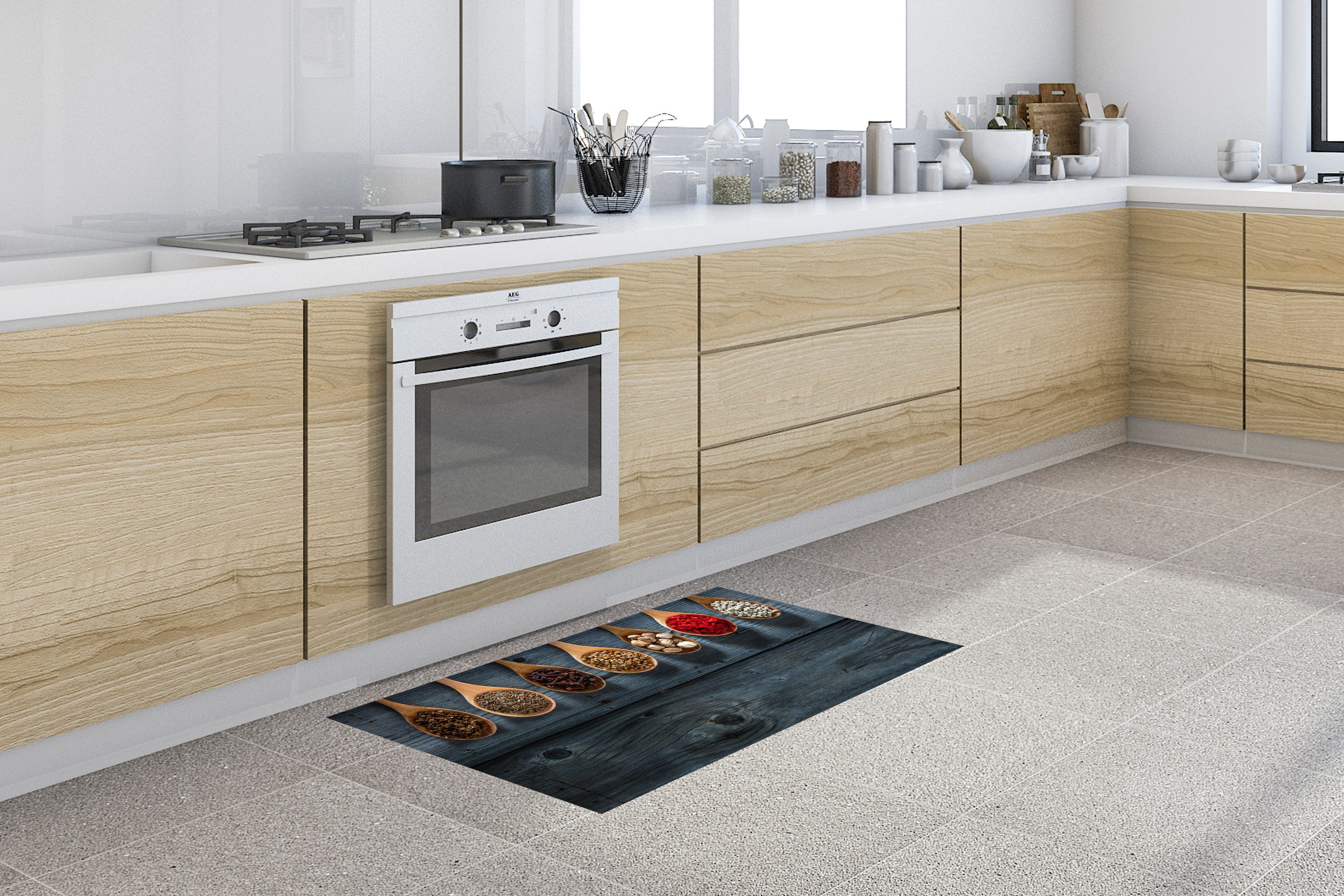 MuchoWow Küchenläufer Gewürze - Löffel - Holz - Küche - Gewürze - Industrie günstig online kaufen