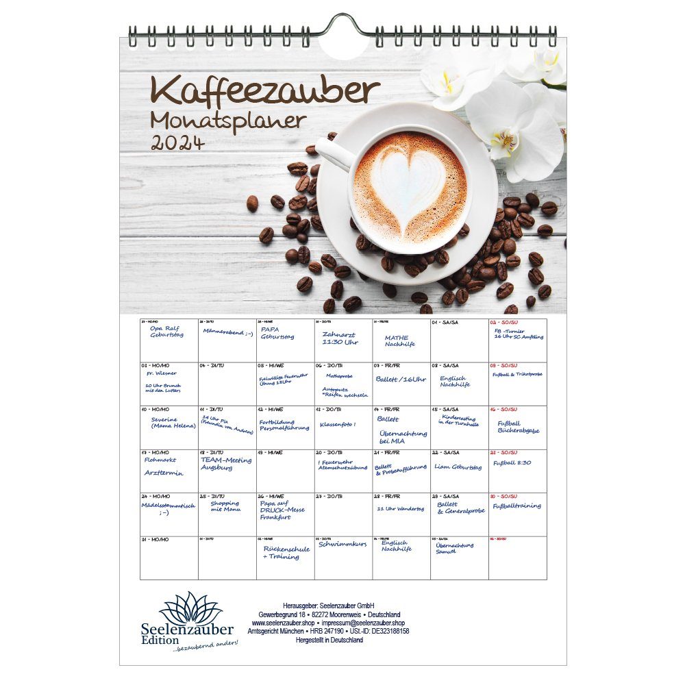 Seelenzauber Wandkalender Kaffeezauber Planer DIN A4 Kalender für 2024 