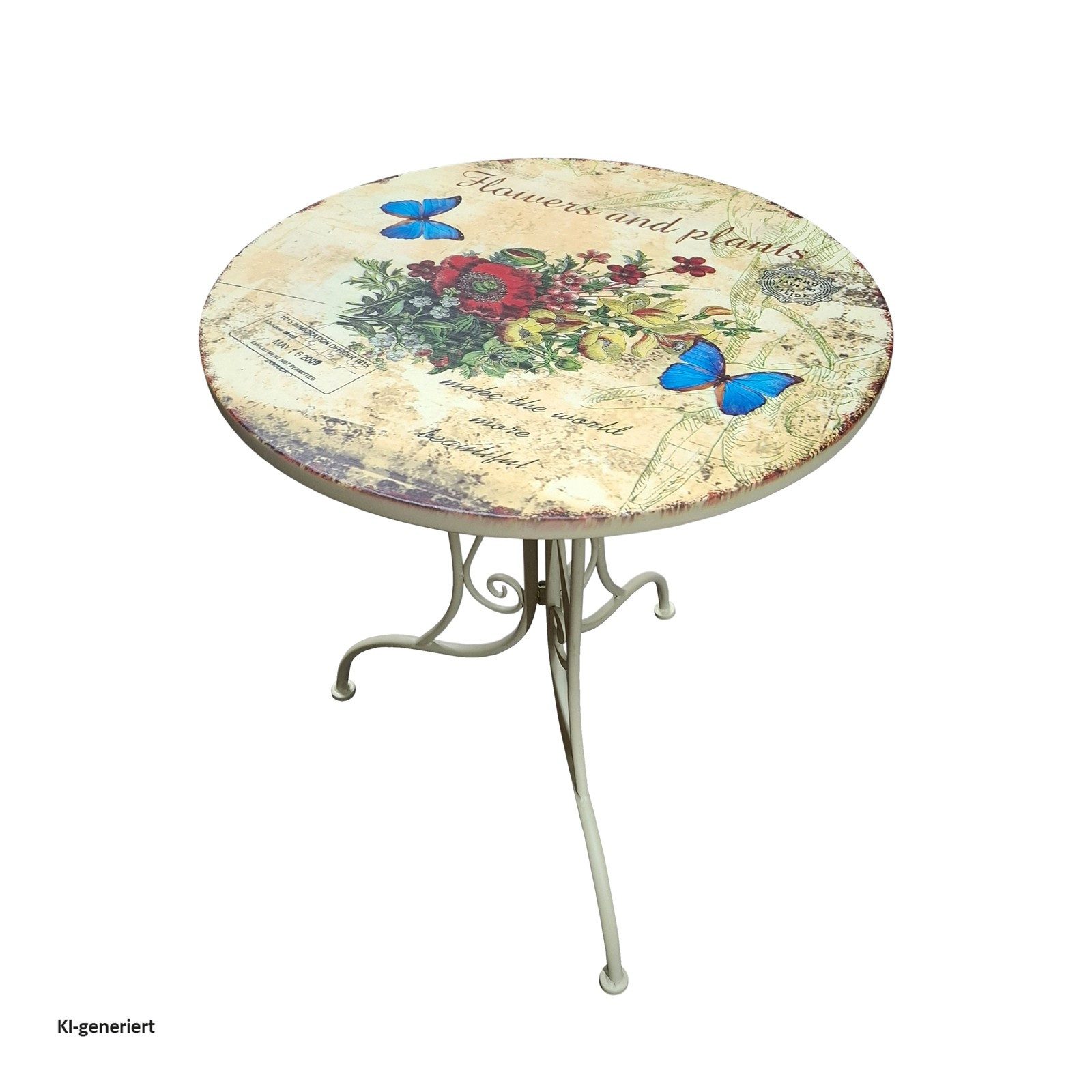 HTI-Living Gartentisch Metalltisch Flowers and Plants (Stück, 1-St., 1 Tisch), Gartentisch nostalgisch mit Motiv