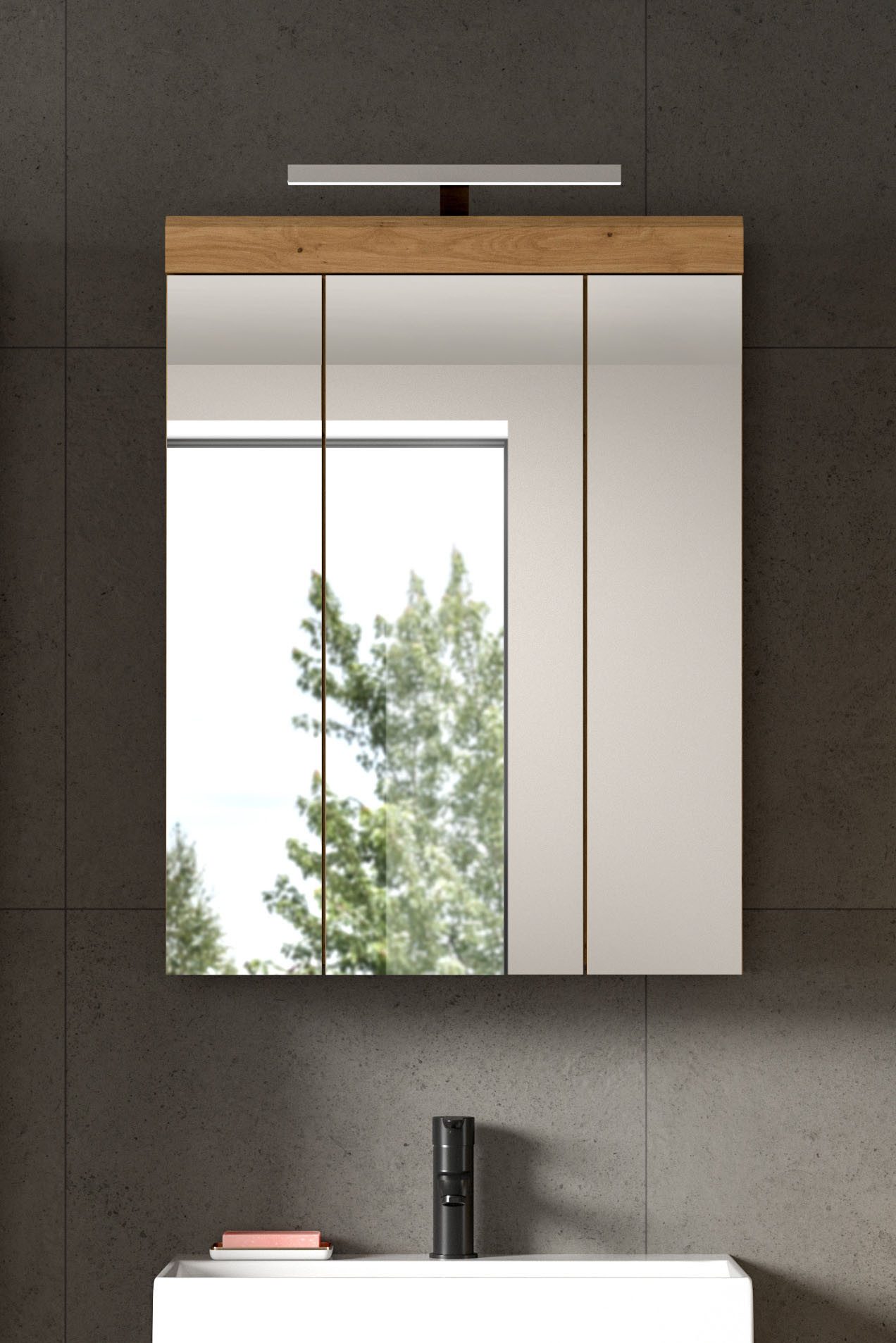 welltime Badezimmerspiegelschrank SIENA, Breite 60cm, inkl. Beleuchtung, 3 Spiegeltüren, 9 Fächer (Set, TOPSELLER) in verschiedenen Farben erhältlich, Badmöbel, Badschrank, Schrank, Bad