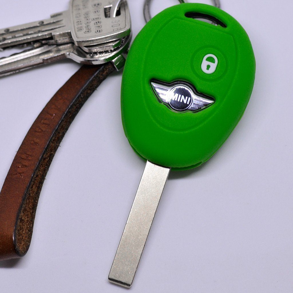 mt-key Schlüsseltasche Autoschlüssel Softcase Silikon Schutzhülle Grün, für Mini Cooper Cabrio Coupe Clubman 2 Tasten Funk Fernbedienung