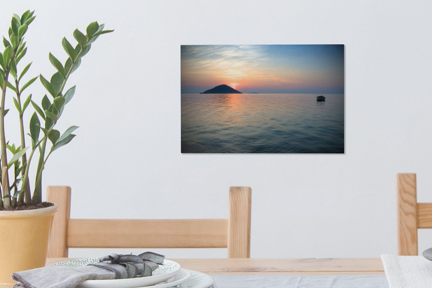 Aufhängefertig, Wandbild cm - - Sonnenuntergang Wanddeko, Wasser, Leinwandbild Leinwandbilder, Afrika OneMillionCanvasses® St), 30x20 (1