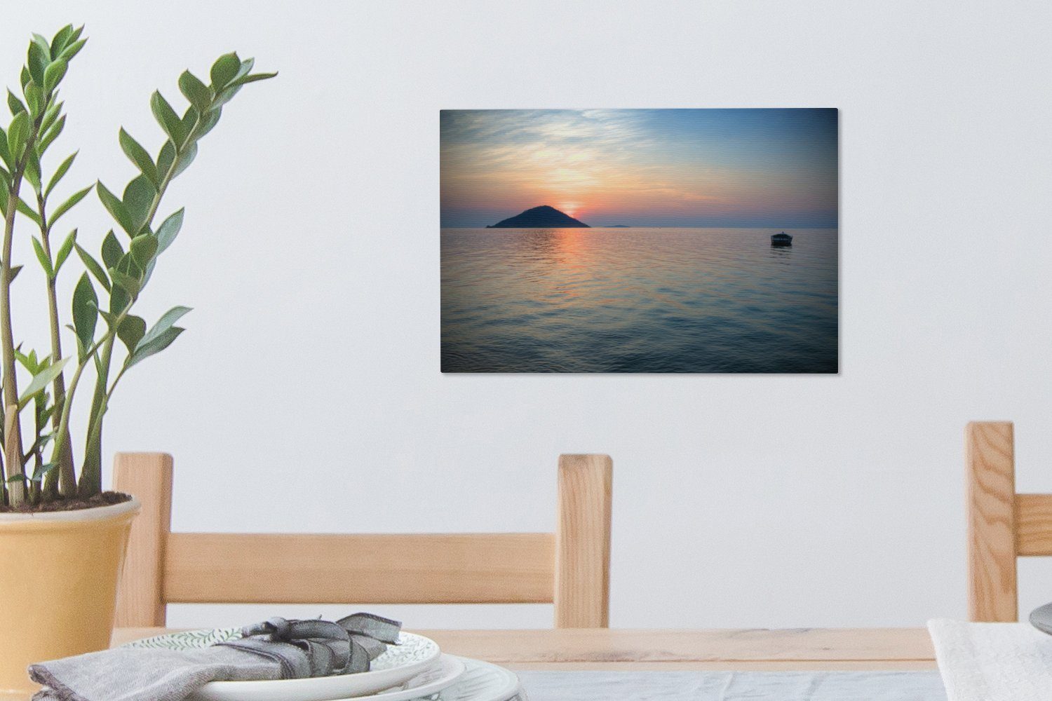 Leinwandbild Wandbild cm Afrika Wasser, St), 30x20 Aufhängefertig, (1 Wanddeko, OneMillionCanvasses® - - Leinwandbilder, Sonnenuntergang