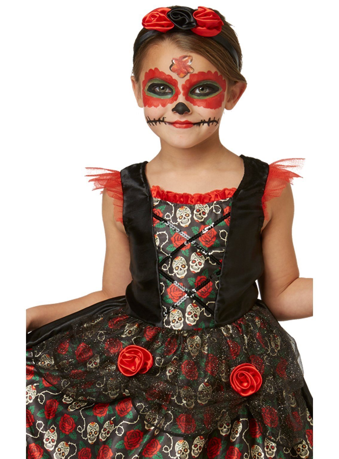 Rubie´s Kostüm Catrina Kleid - Halloween Kostüm Kinder Mädchen, Mit Rosen und Schädeln dekoriertes Kleid für Halloween