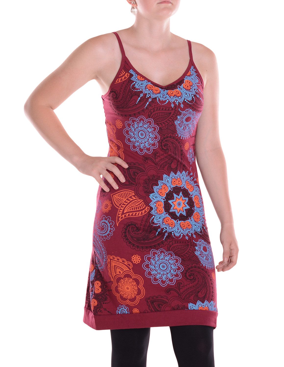 Vishes Sommerkleid Damen Kleid Spaghettiträger Mandala Paisley Print Jersey Alternative Mode, Boho, Hippie, Ethno, Festival
